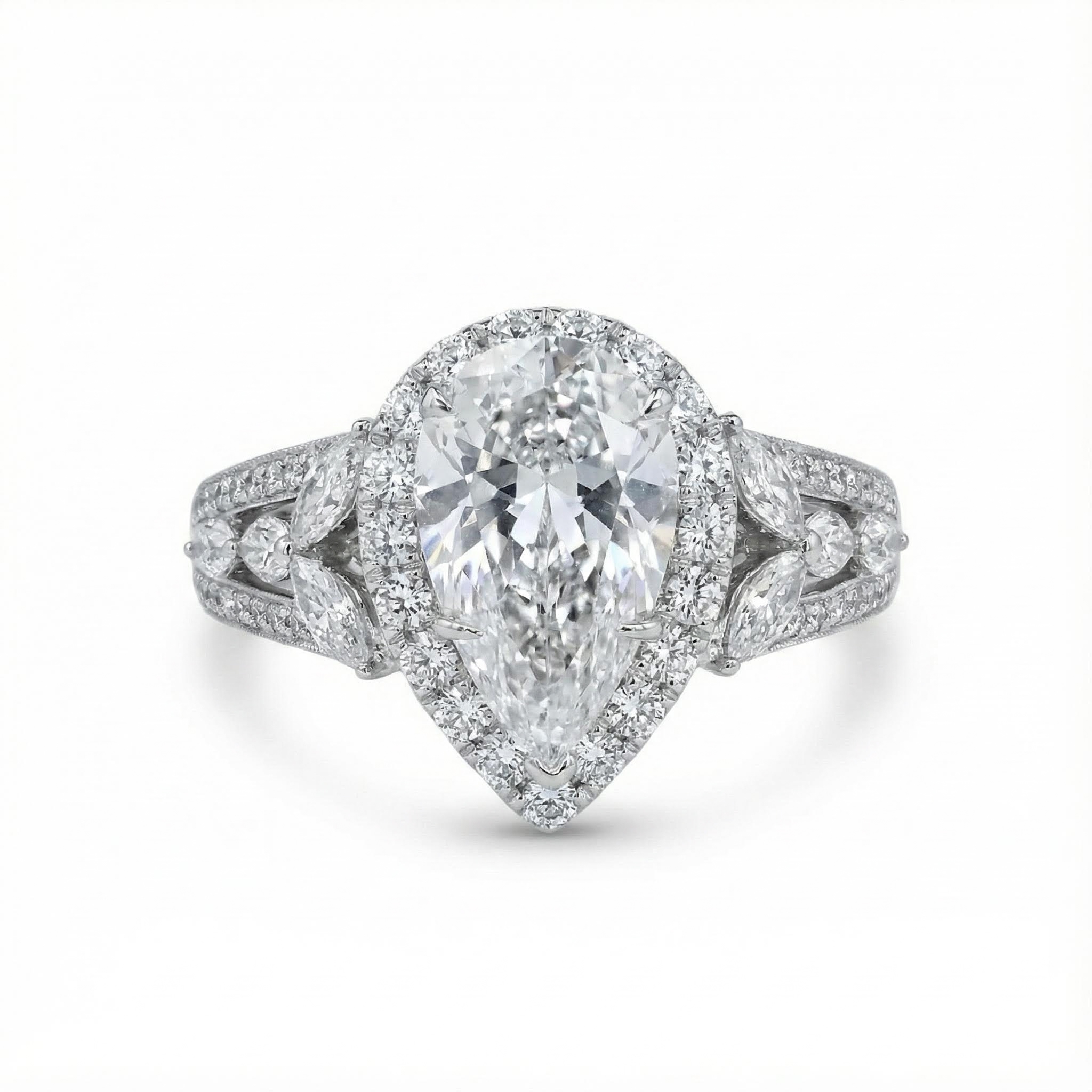 6.56ct. Tw. Pear Cut Vvs Moissanite Halo Engagement Ring Iced Out