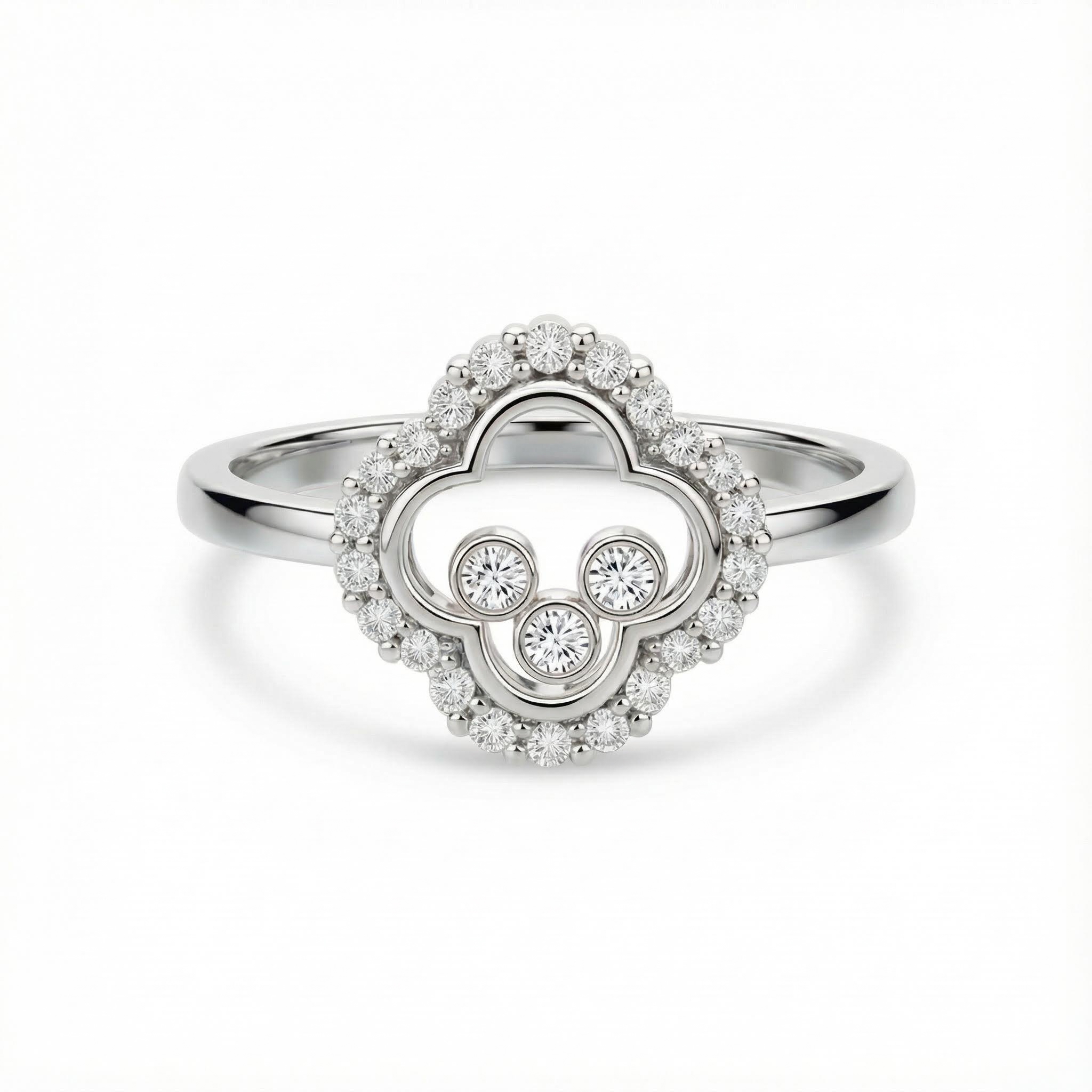 S925 Silver Clover Shaped Dancing Diamond Ring Moissanite - Image 3