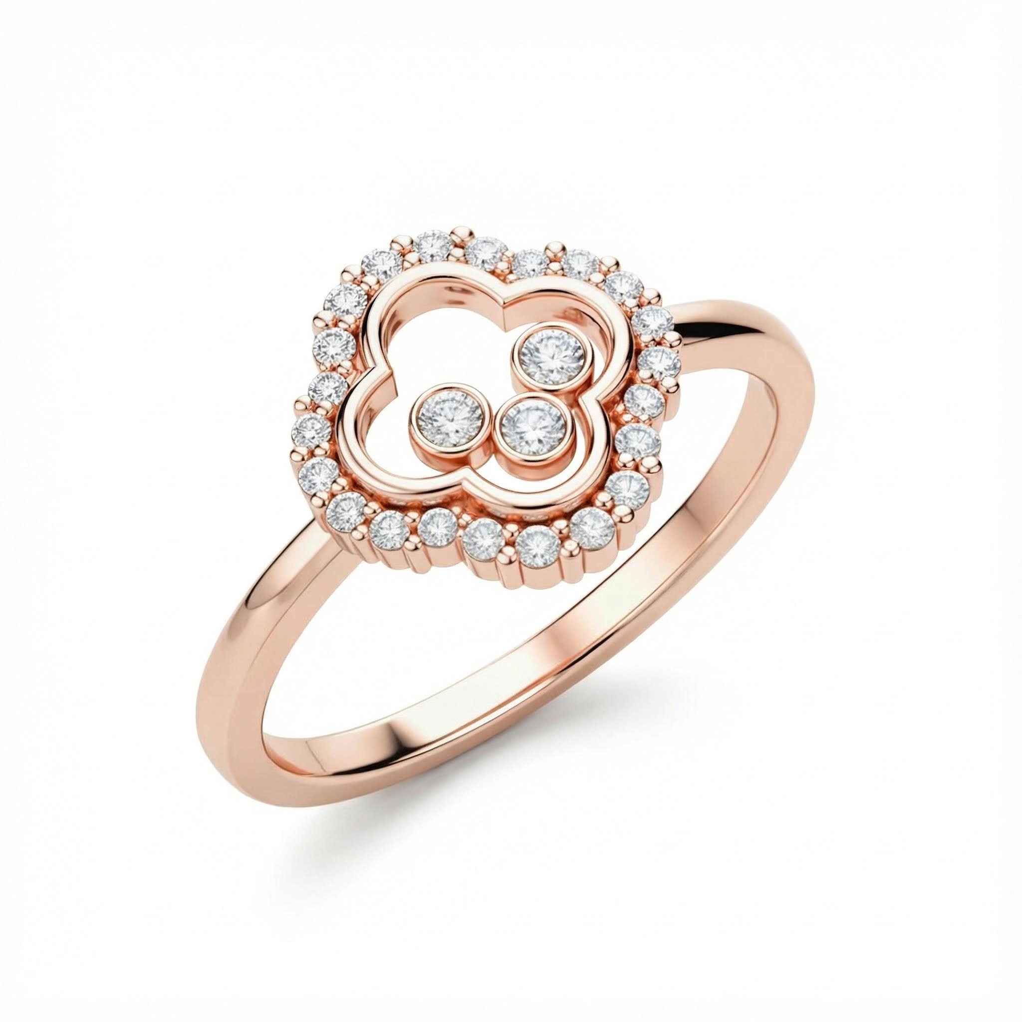 S925 Silver Clover Shaped Dancing Diamond Ring Moissanite - Image 4