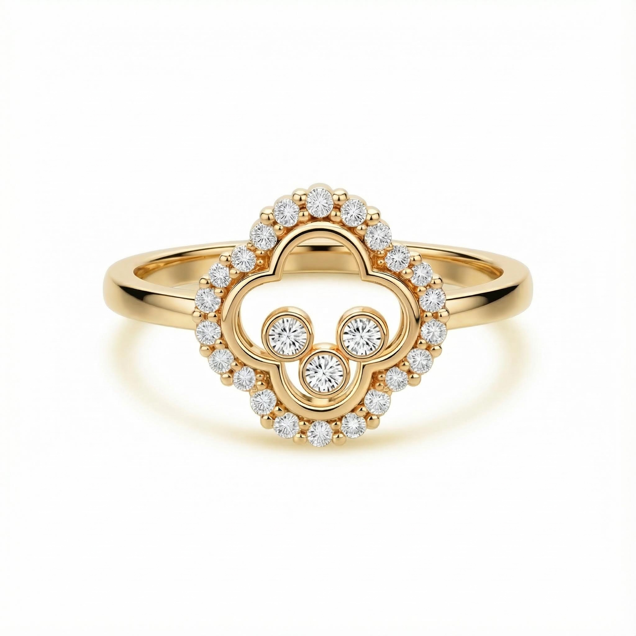 S925 Silver Clover Shaped Dancing Diamond Ring Moissanite - Image 6