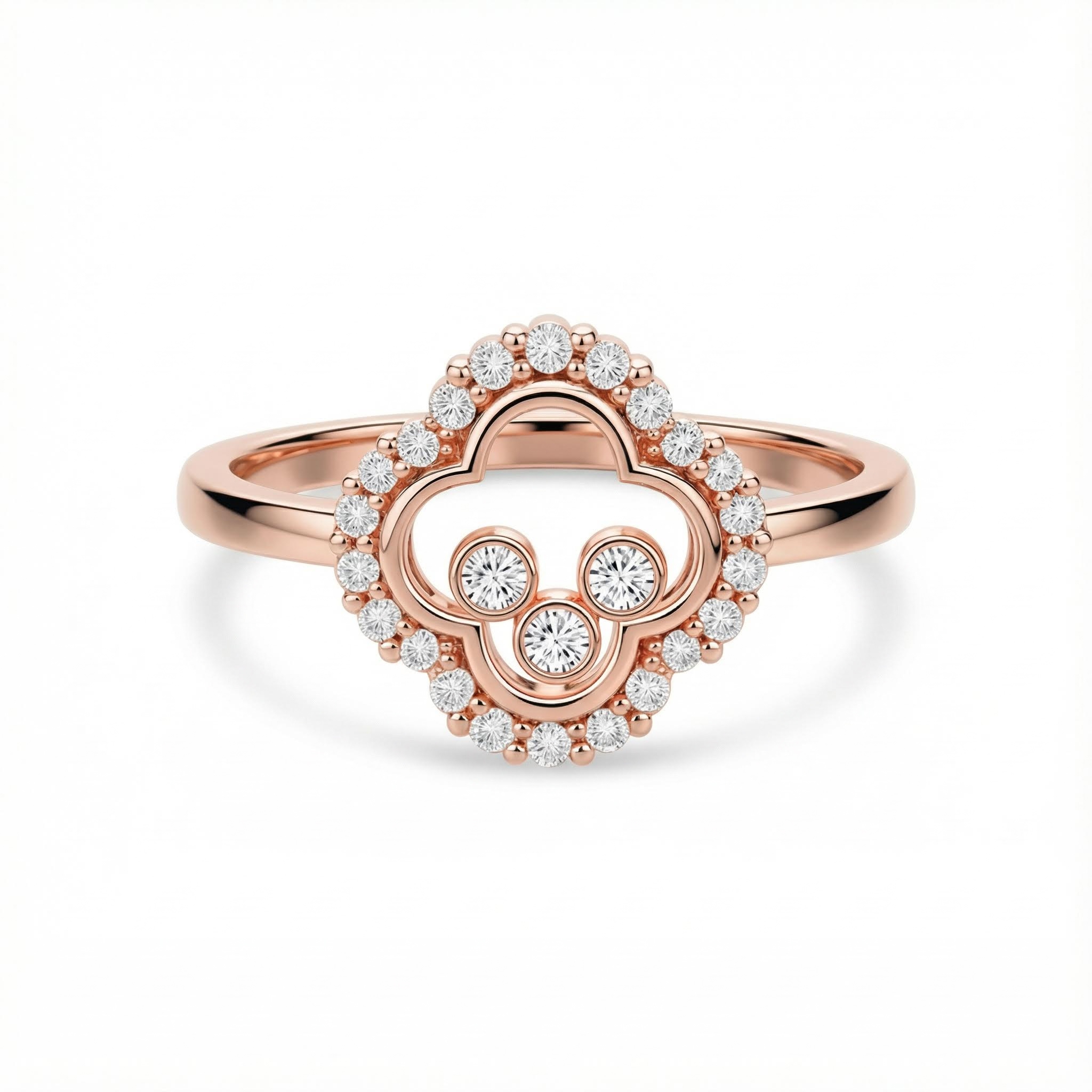 S925 Silver Clover Shaped Dancing Diamond Ring Moissanite