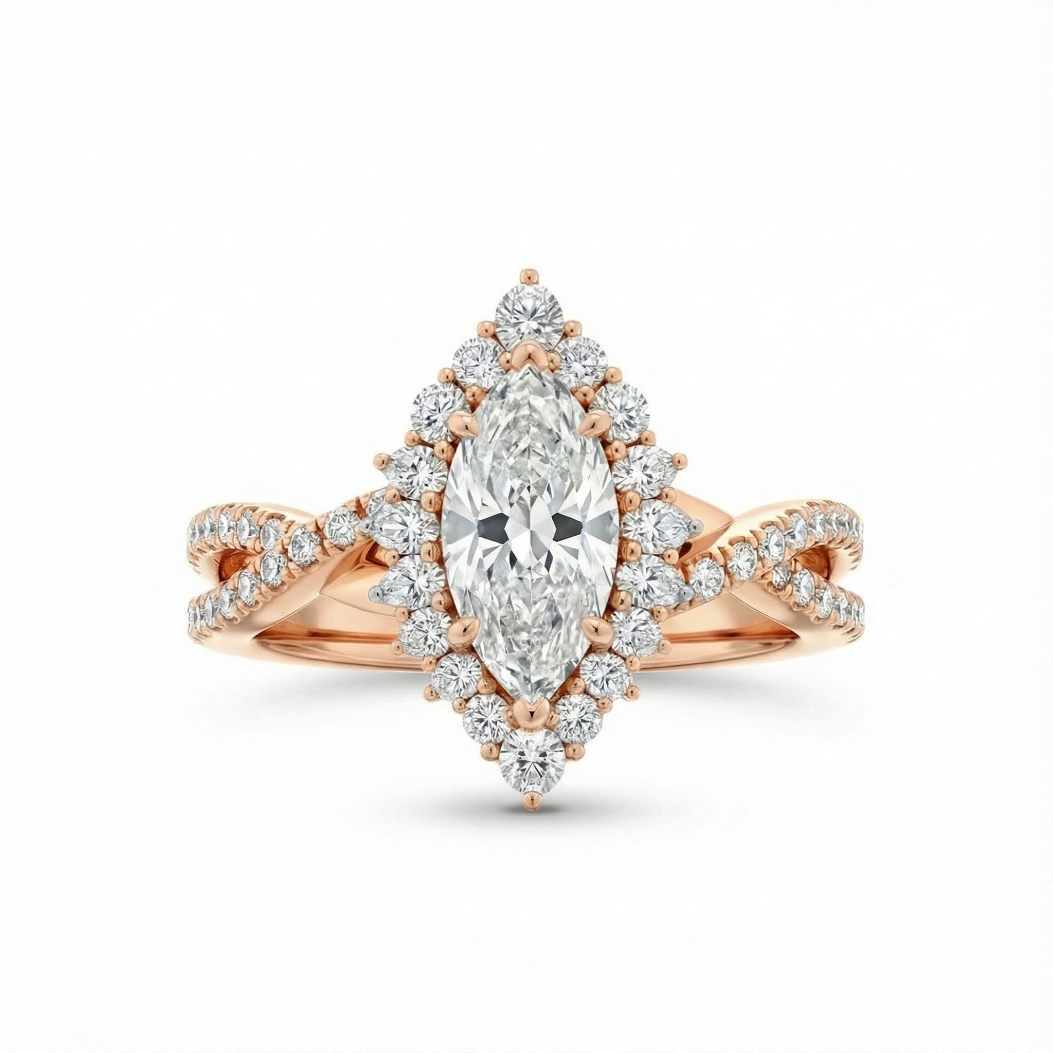 Marquise Cut Vvs Moissanite Halo Engagement Ring With Iced Out Shine - Image 3