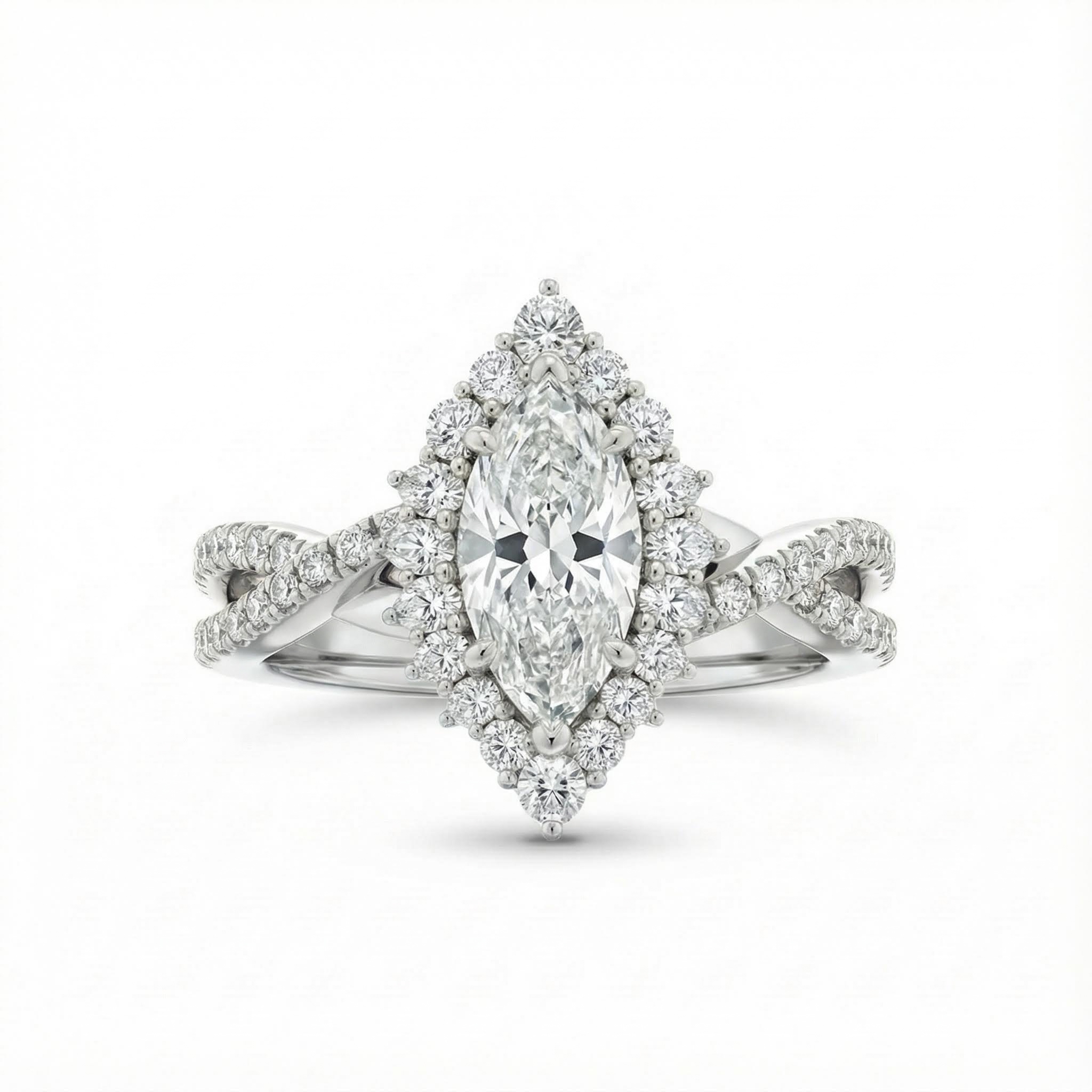 Marquise Cut Vvs Moissanite Halo Engagement Ring With Iced Out Shine - Image 4