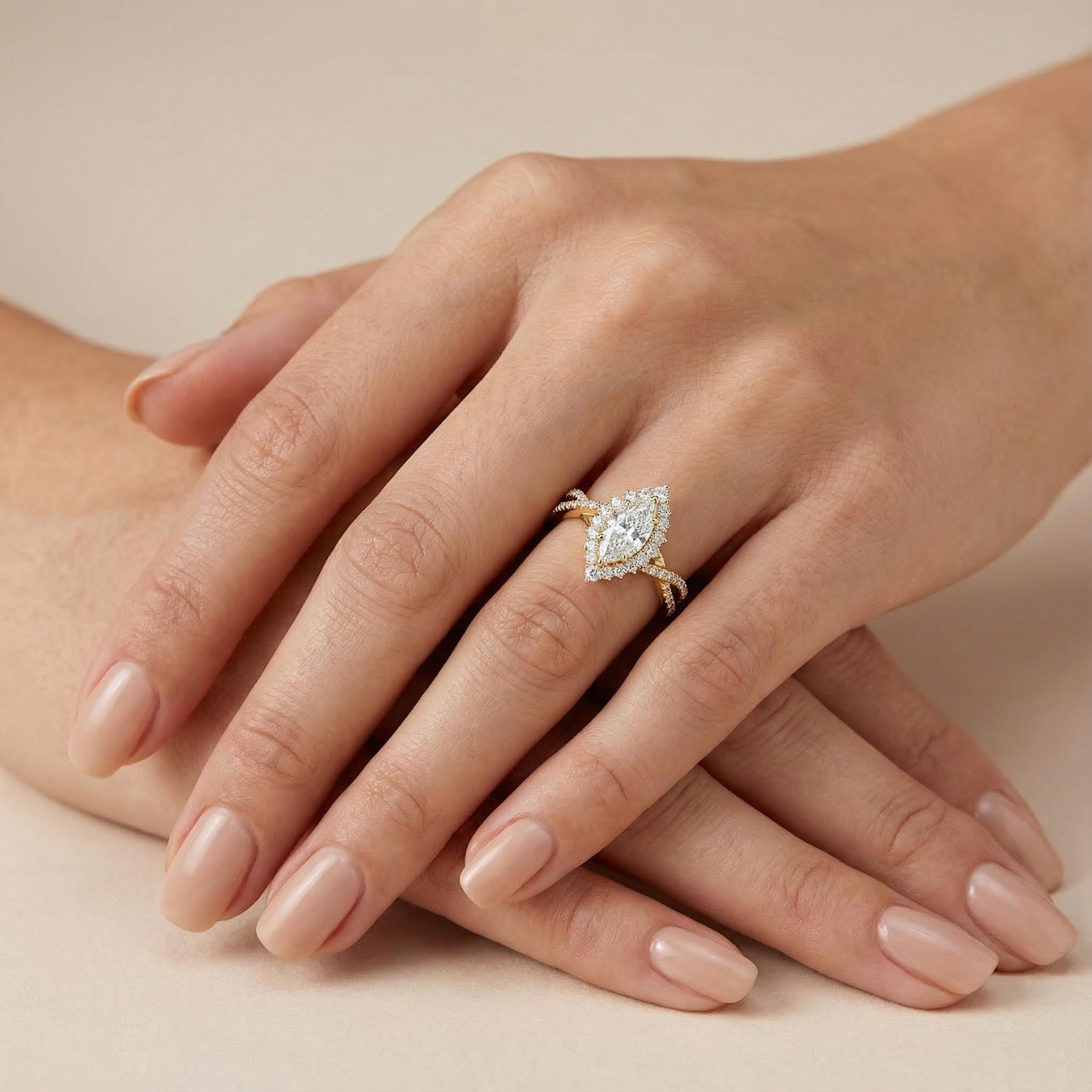 Marquise Cut Vvs Moissanite Halo Engagement Ring With Iced Out Shine - Image 5