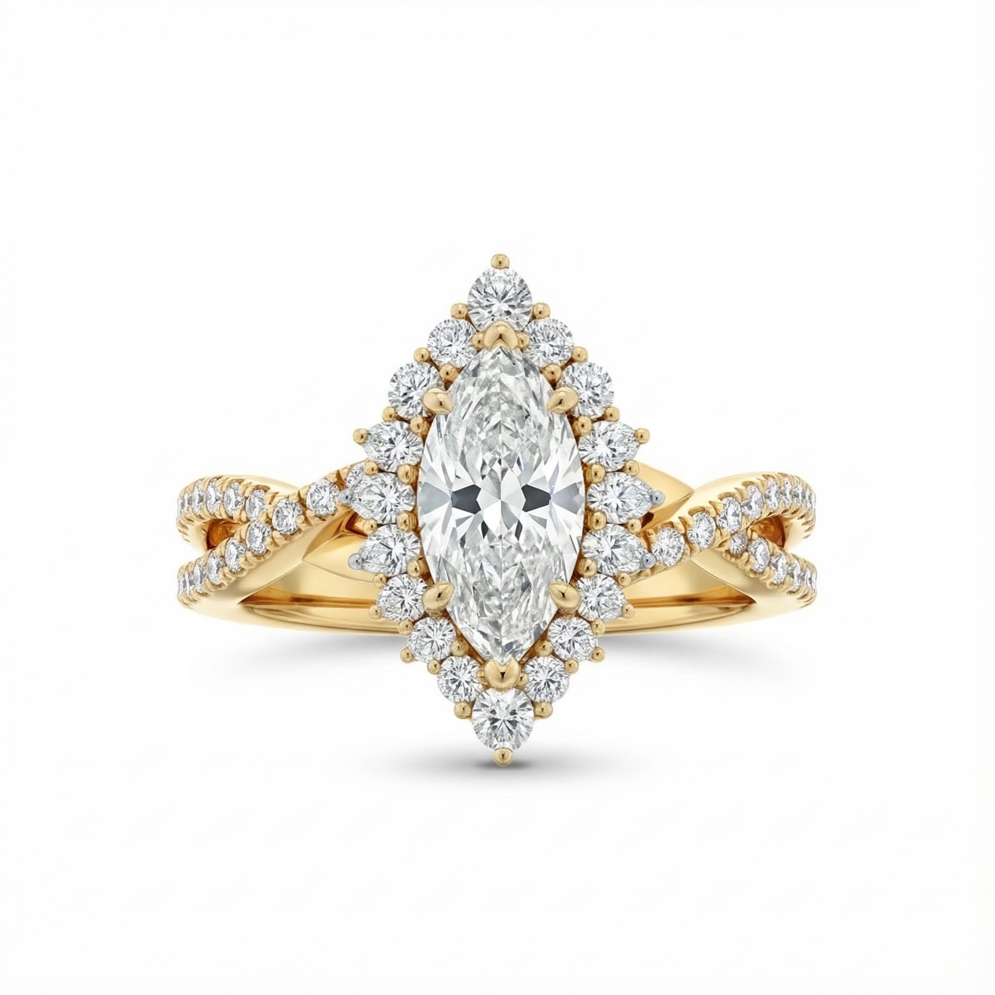 Marquise Cut Vvs Moissanite Halo Engagement Ring With Iced Out Shine