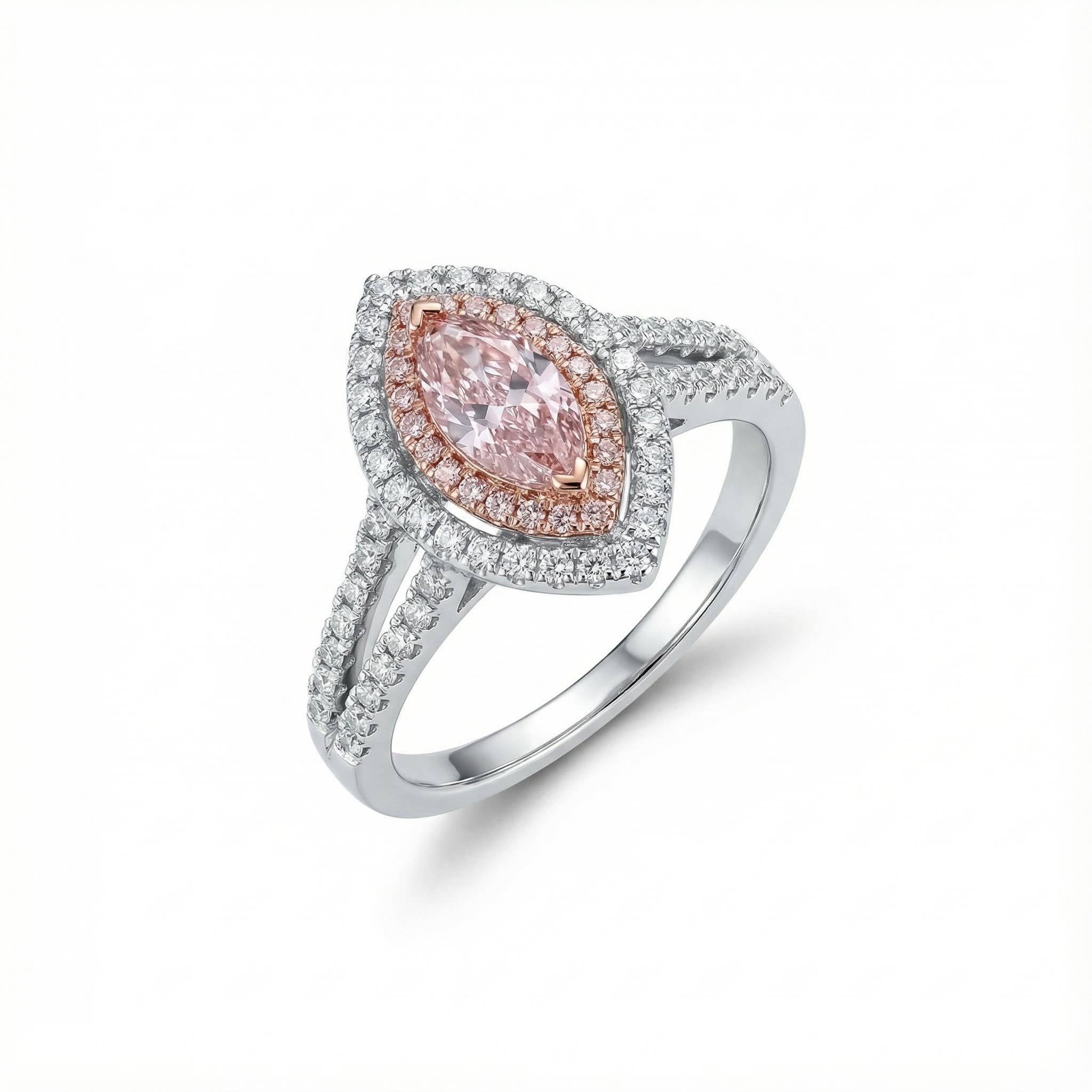 S925 Silver Pink Marquise Diamond Halo Engagement Ring Iced Out - Image 3