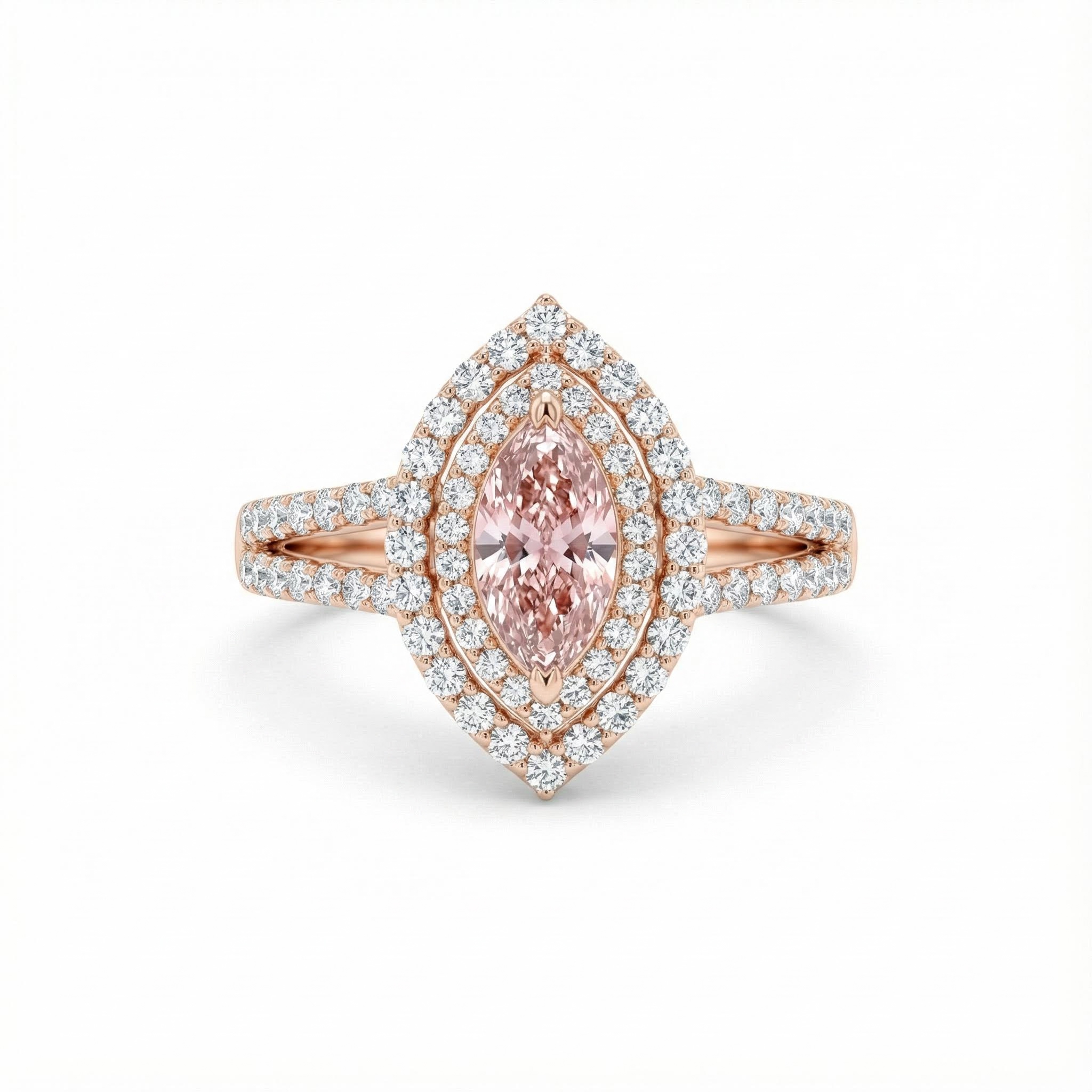 S925 Silver Pink Marquise Diamond Halo Engagement Ring Iced Out - Image 4