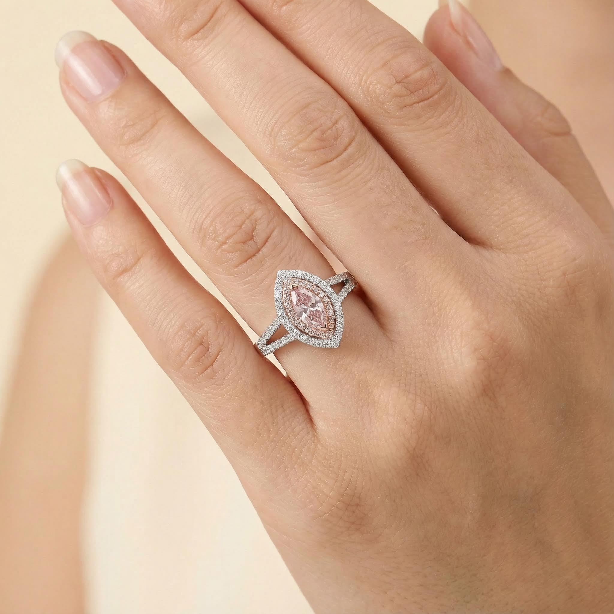 S925 Silver Pink Marquise Diamond Halo Engagement Ring Iced Out - Image 5