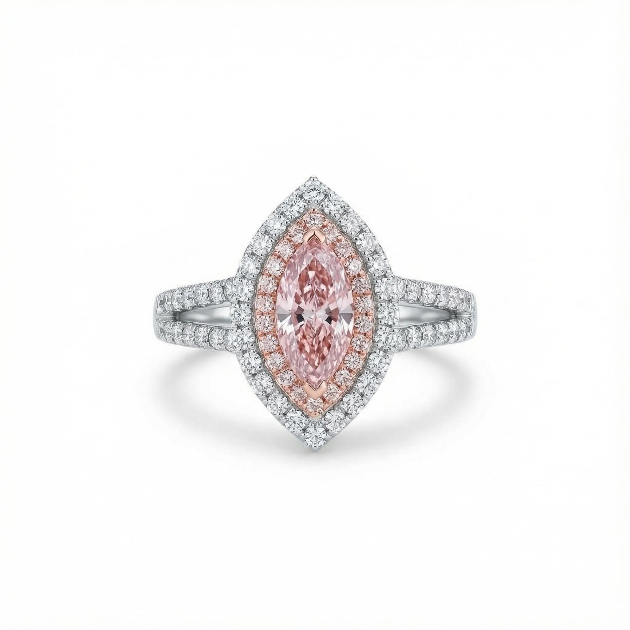 S925 Silver Pink Marquise Diamond Halo Engagement Ring Iced Out