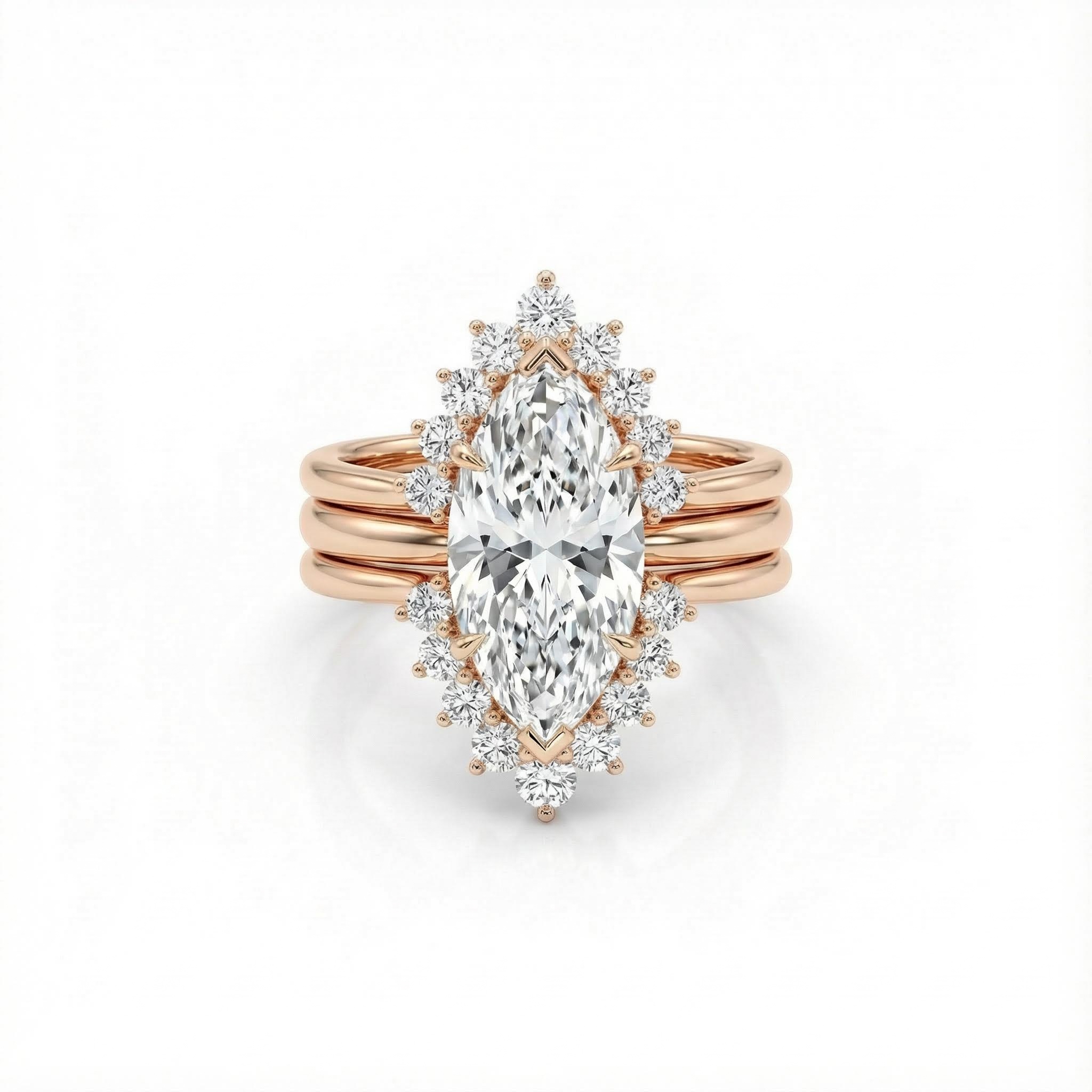 Marquise Cut Vvs Moissanite Halo Engagement Ring Set Iced Out - Image 4