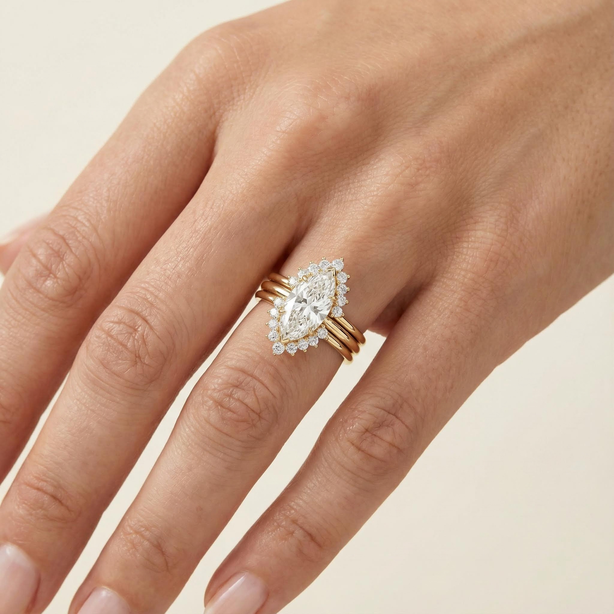 Marquise Cut Vvs Moissanite Halo Engagement Ring Set Iced Out - Image 5