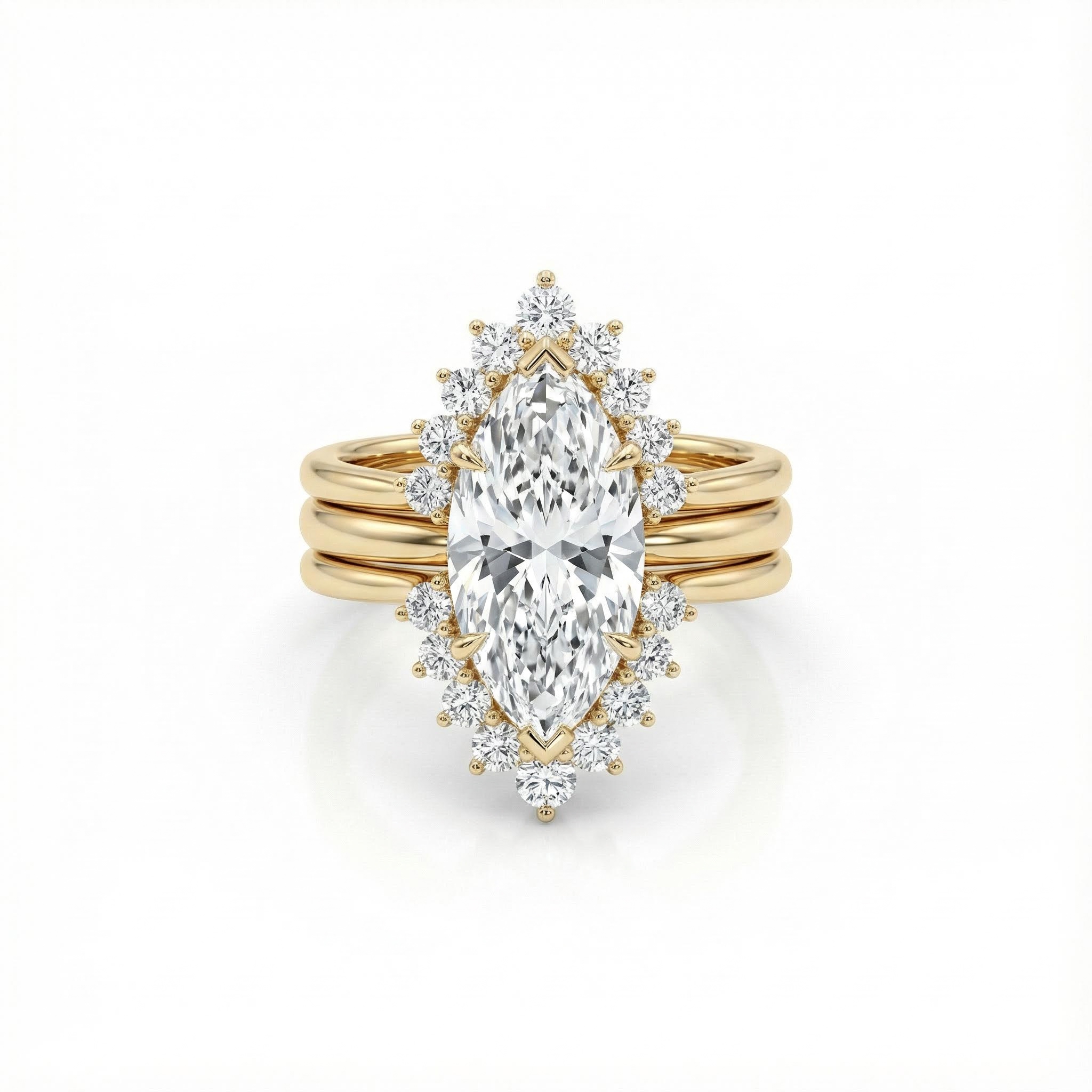 Marquise Cut Vvs Moissanite Halo Engagement Ring Set Iced Out
