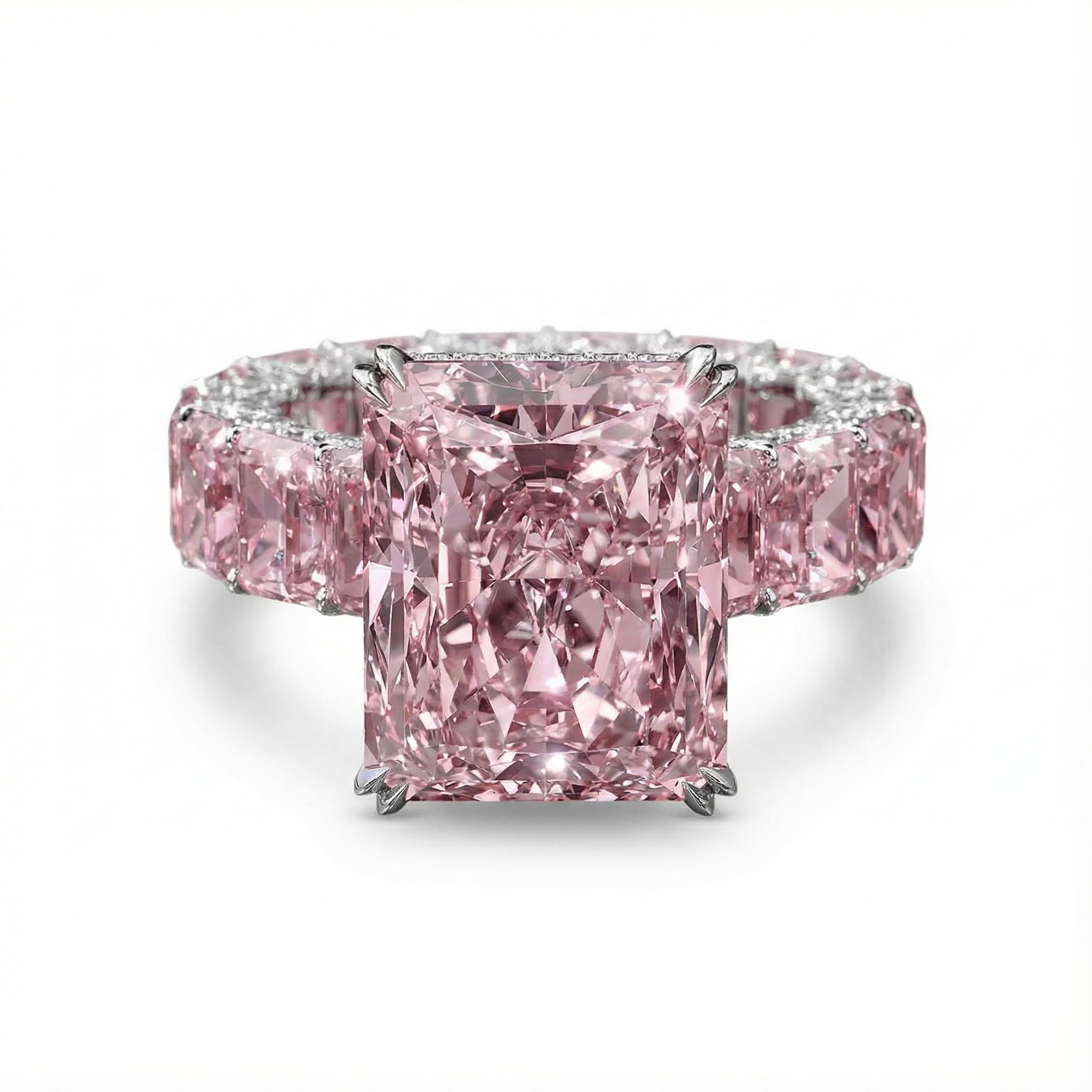 Bold 28.96ct. Tw. S925 Silver Pink Radiant Cut Pave Halo Engagement Ring - Image 4