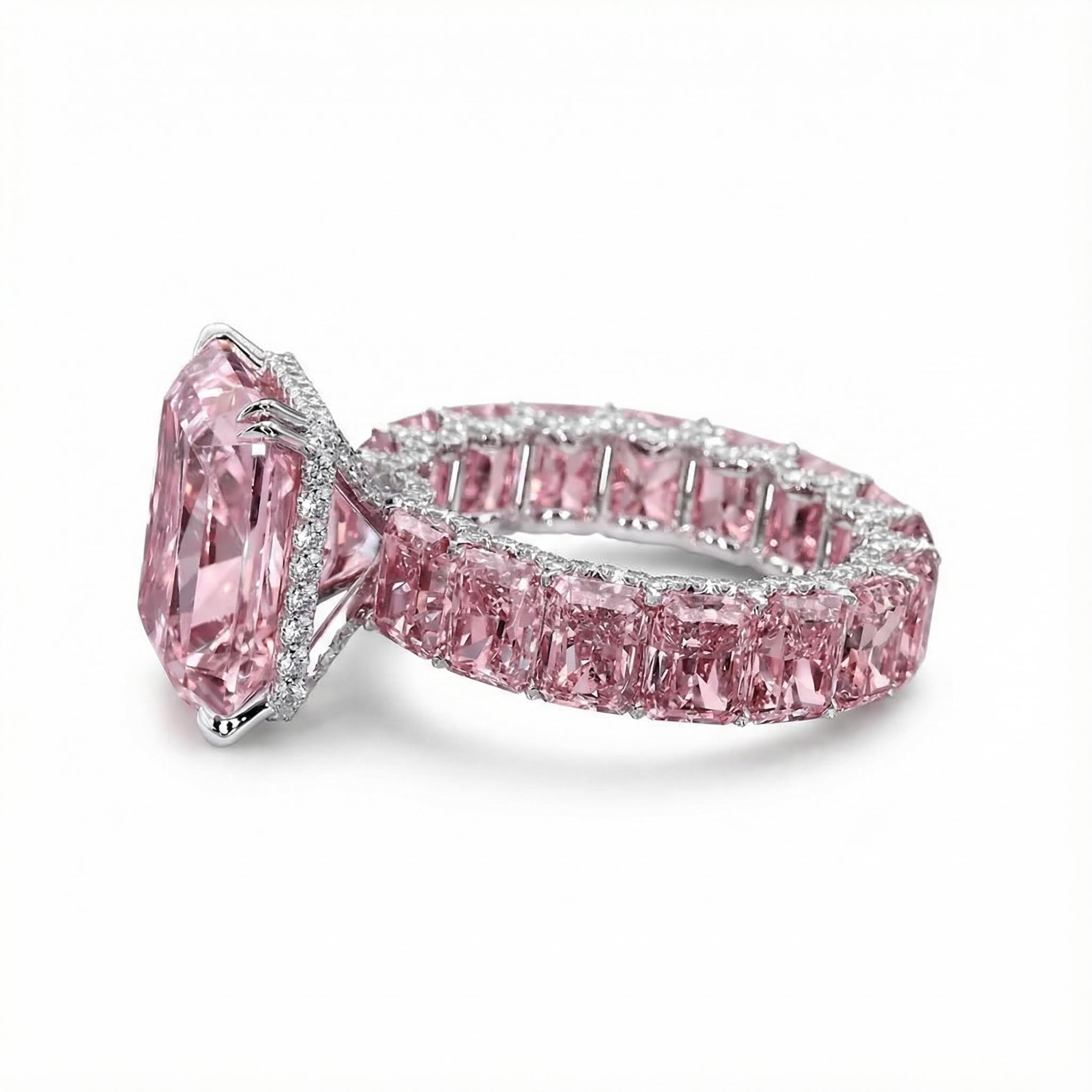 Bold 28.96ct. Tw. S925 Silver Pink Radiant Cut Pave Halo Engagement Ring - Image 5