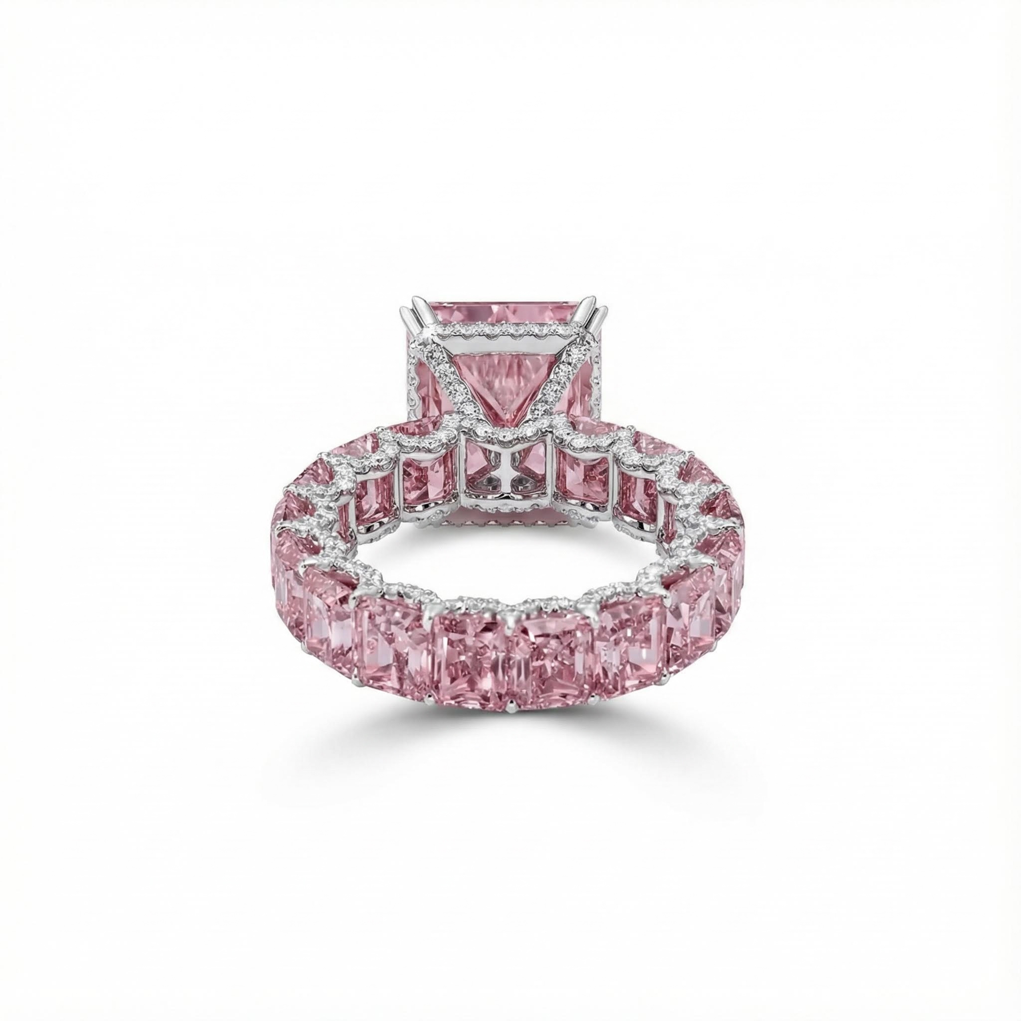 Bold 28.96ct. Tw. S925 Silver Pink Radiant Cut Pave Halo Engagement Ring - Image 6