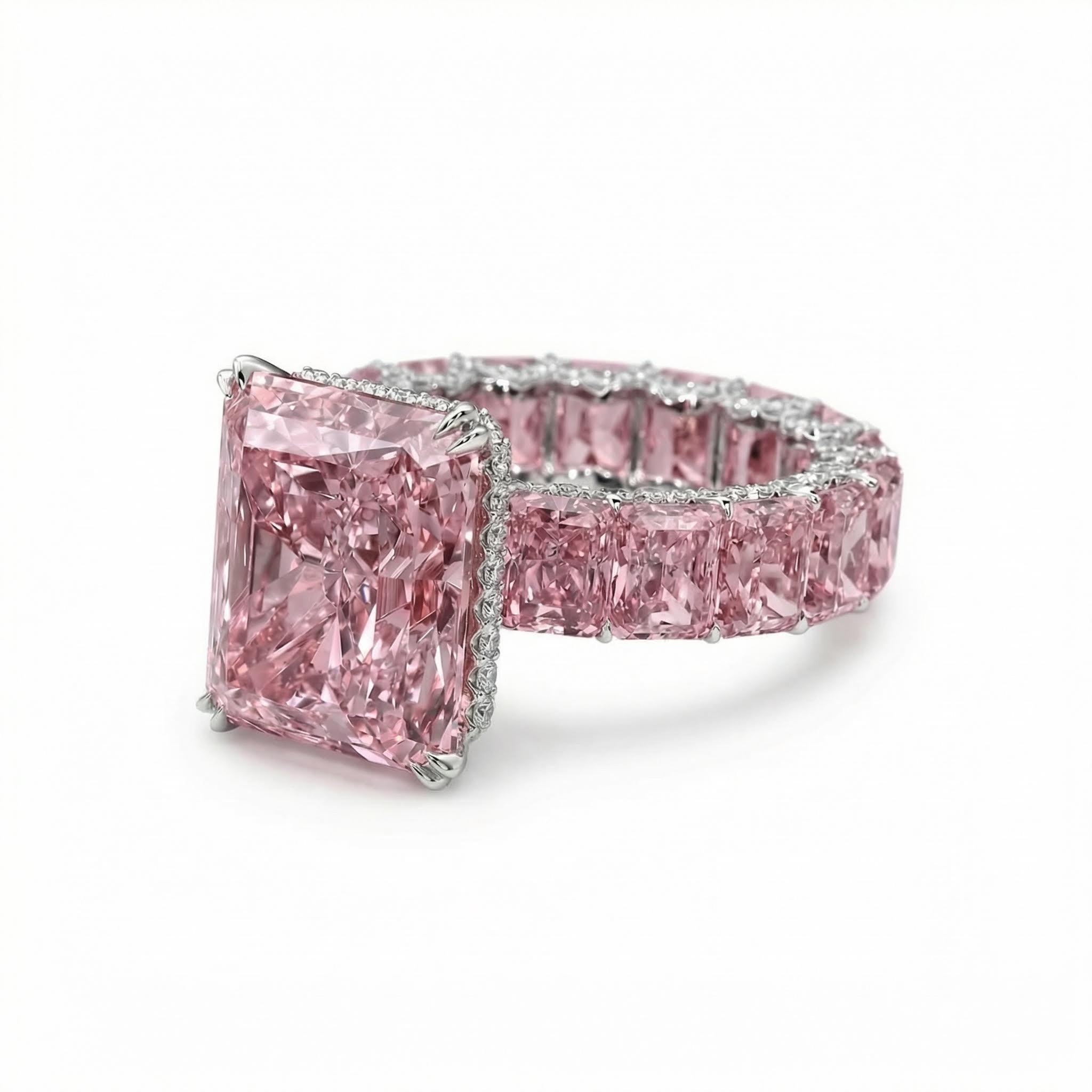 Bold 28.96ct. Tw. S925 Silver Pink Radiant Cut Pave Halo Engagement Ring
