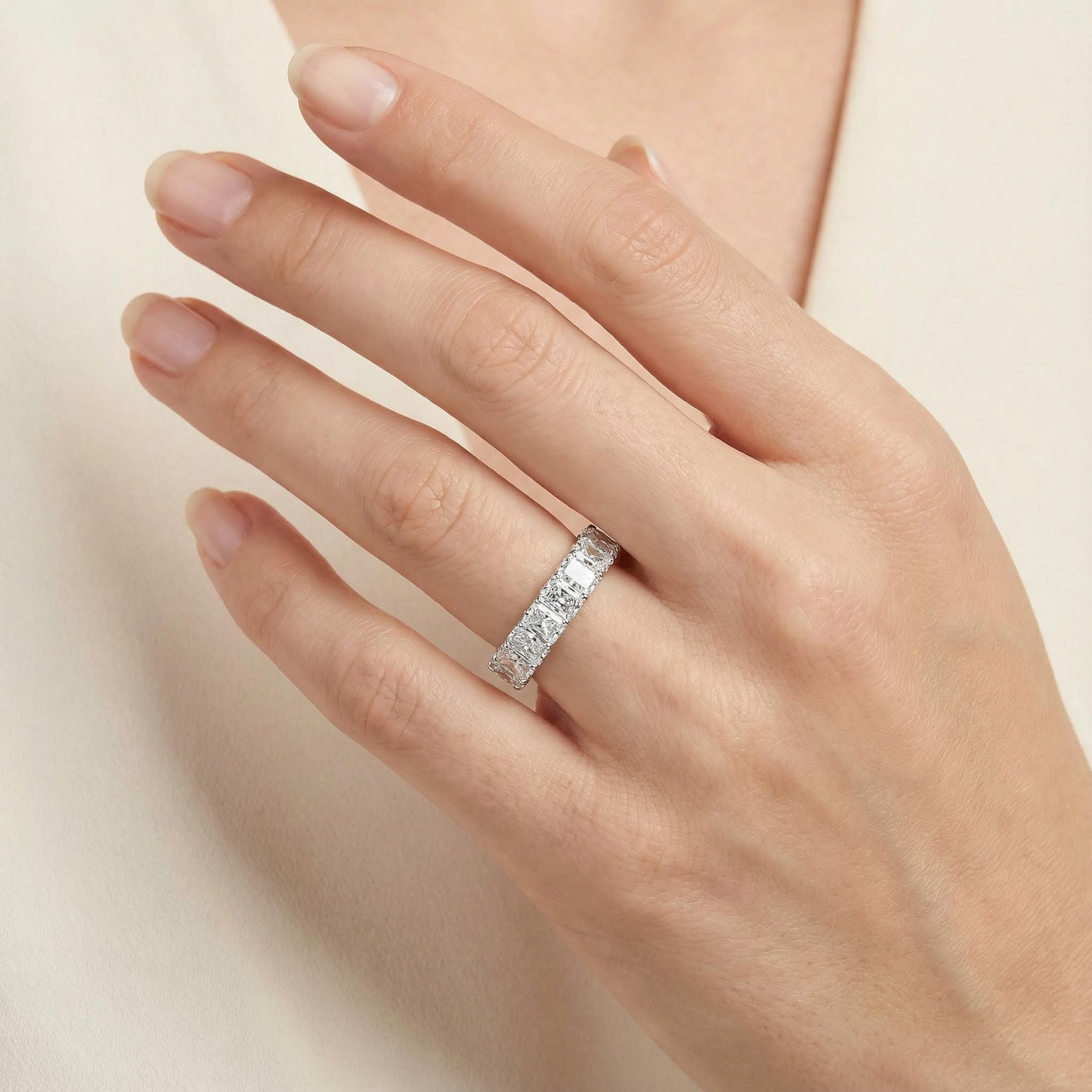 Radiant Cut Vvs Moissanite Pave Eternity Wedding Band Iced Out - Image 5