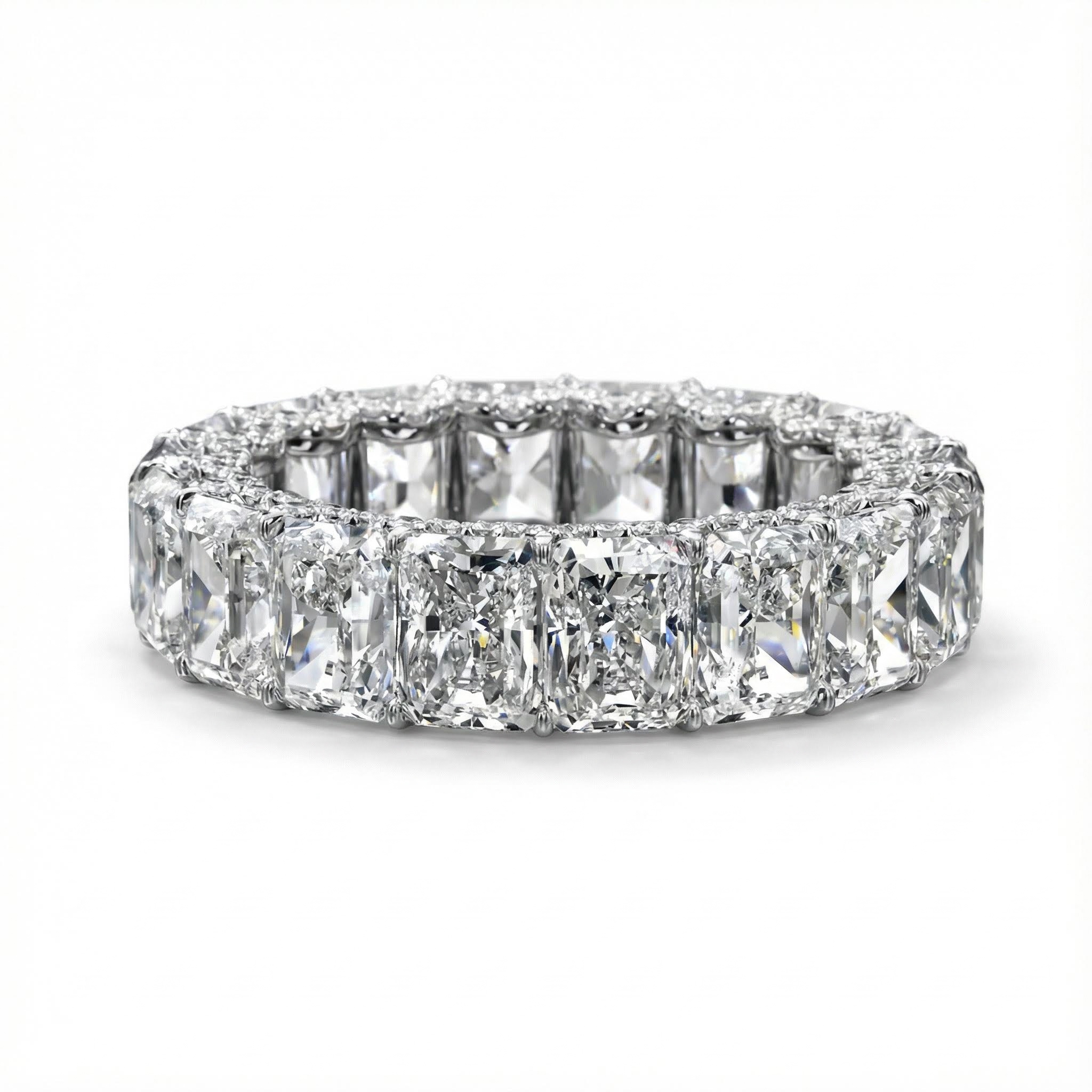 Radiant Cut Vvs Moissanite Pave Eternity Wedding Band Iced Out