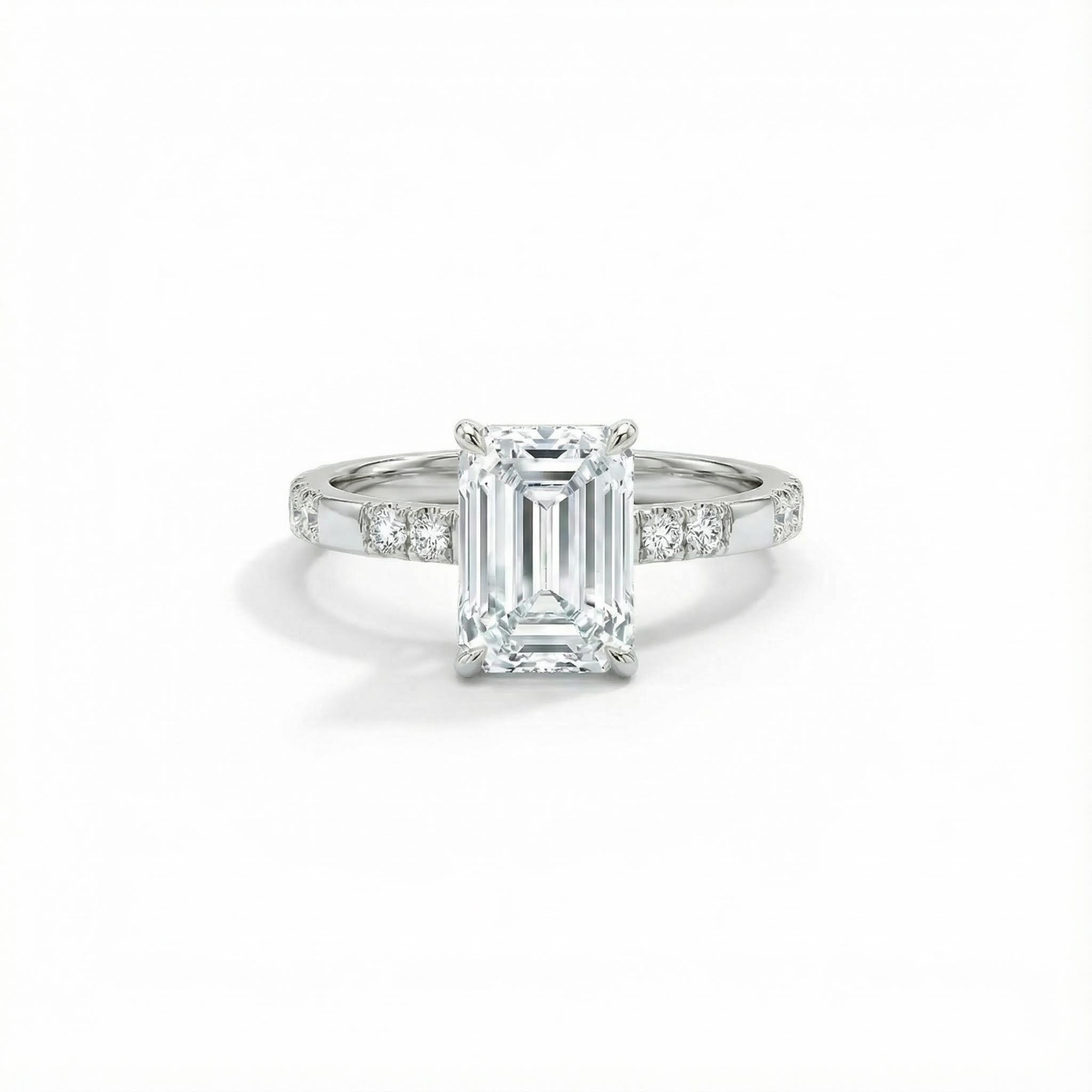 Emerald Cut Vvs Moissanite Side Stone Engagement Ring Iced Out - Image 4