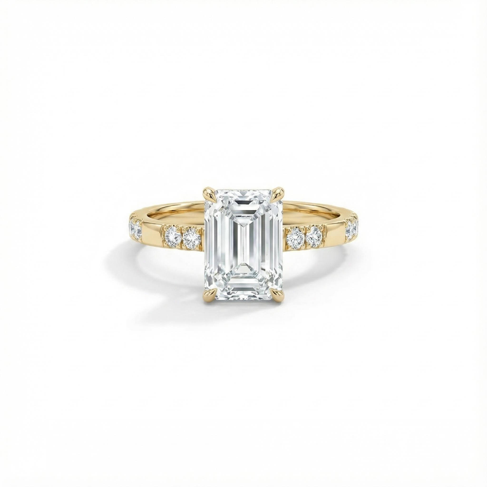 Emerald Cut Vvs Moissanite Side Stone Engagement Ring Iced Out