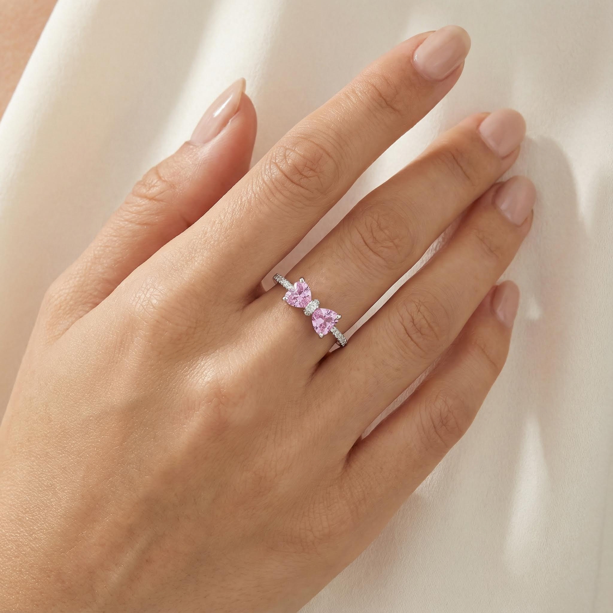 1.44ct. Tw. S925 Silver Pink Bow Engagement Ring With Street Luxury Shine - Image 4