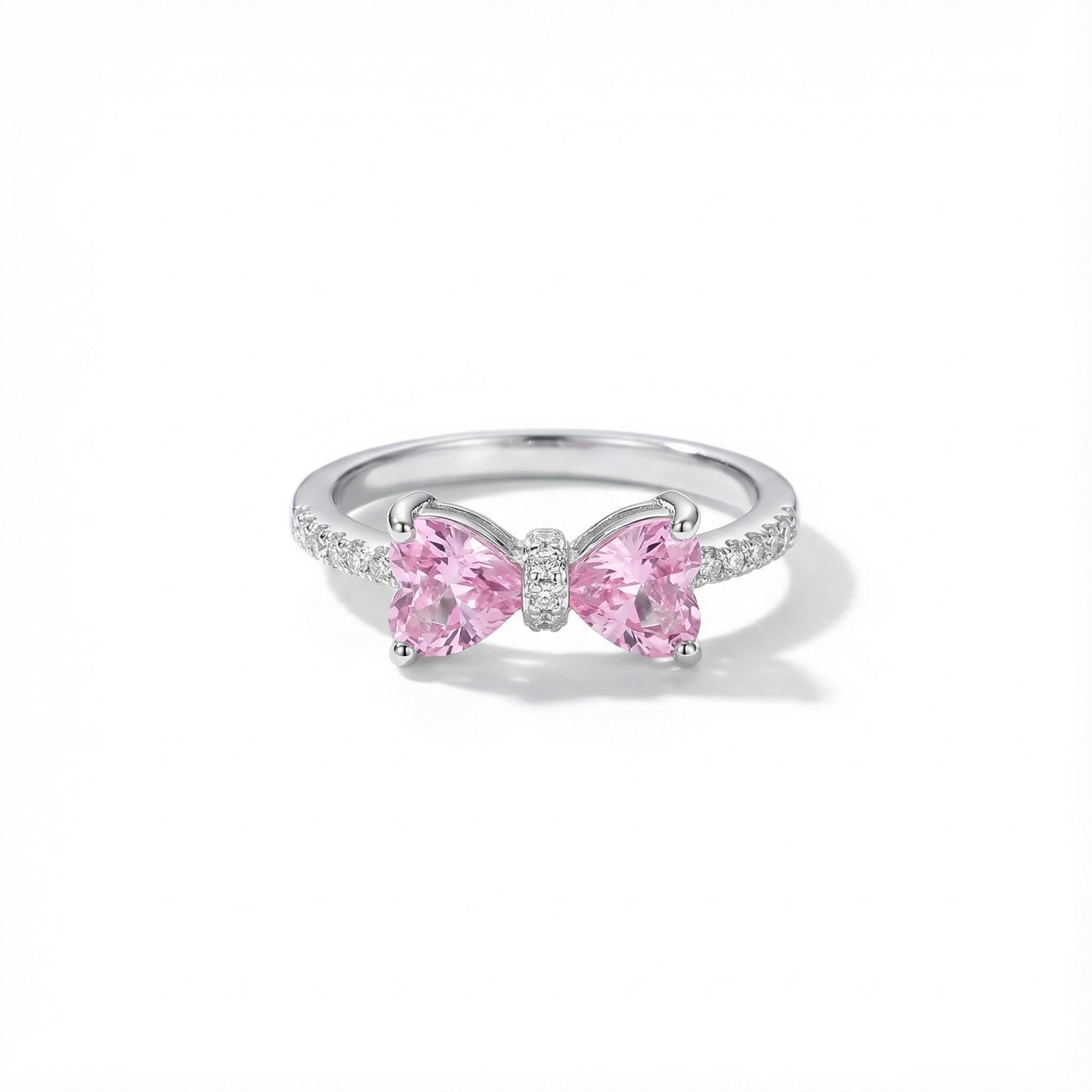 1.44ct. Tw. S925 Silver Pink Bow Engagement Ring With Street Luxury Shine