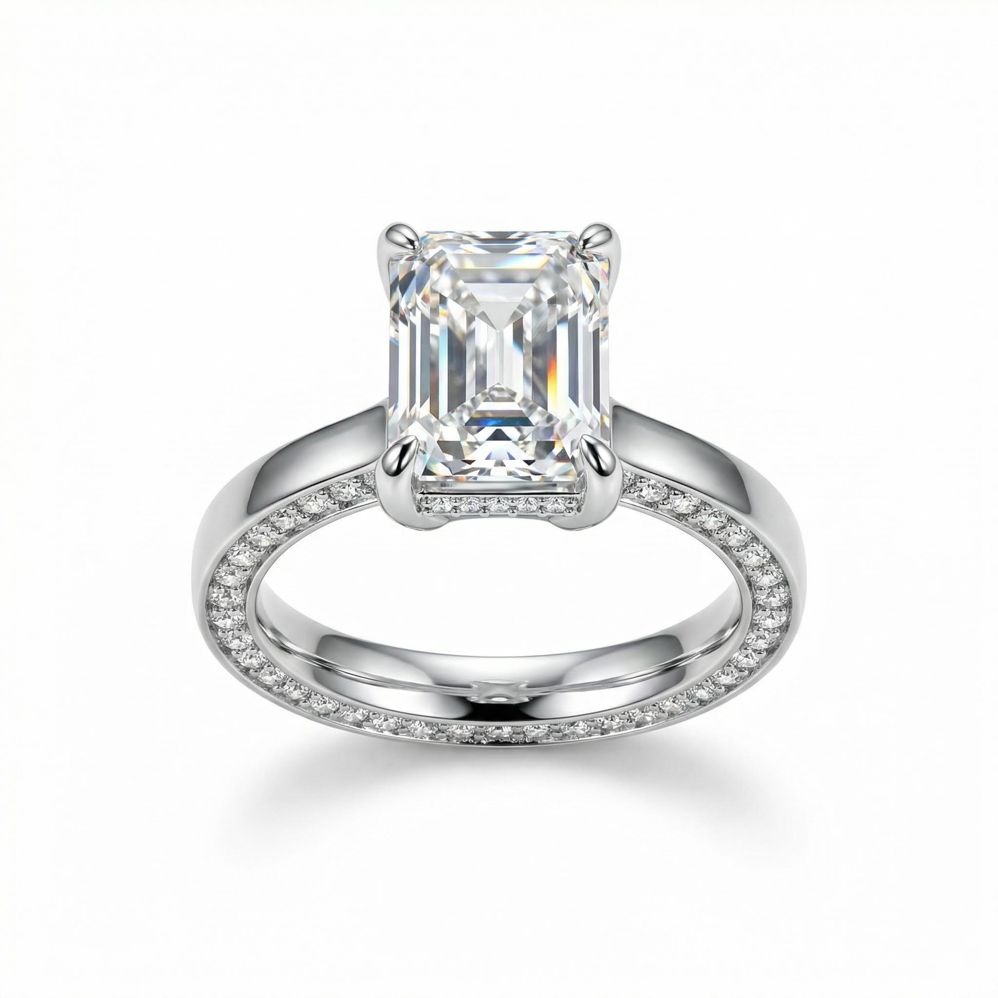 10.96ct. Tw. Halo-set Emerald Cut Vvs Moissanite S925 Silver Engagement - Image 4