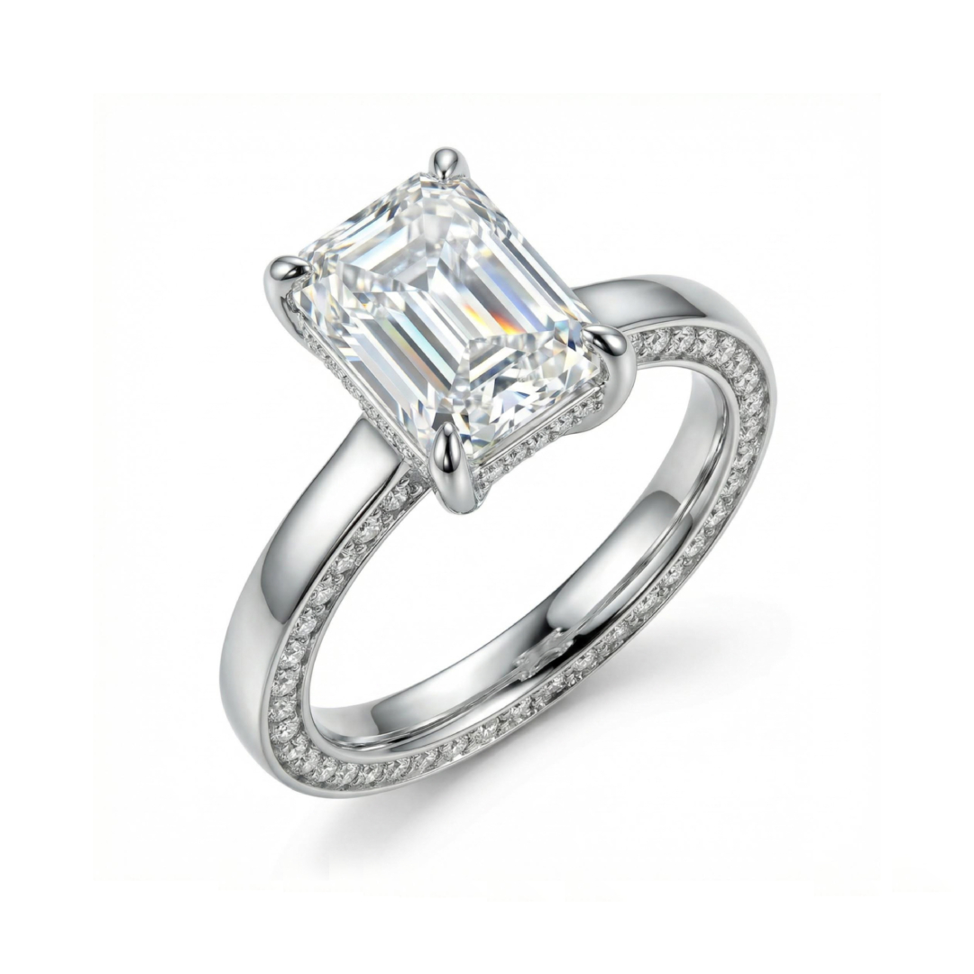 10.96ct. Tw. Halo-set Emerald Cut Vvs Moissanite S925 Silver Engagement