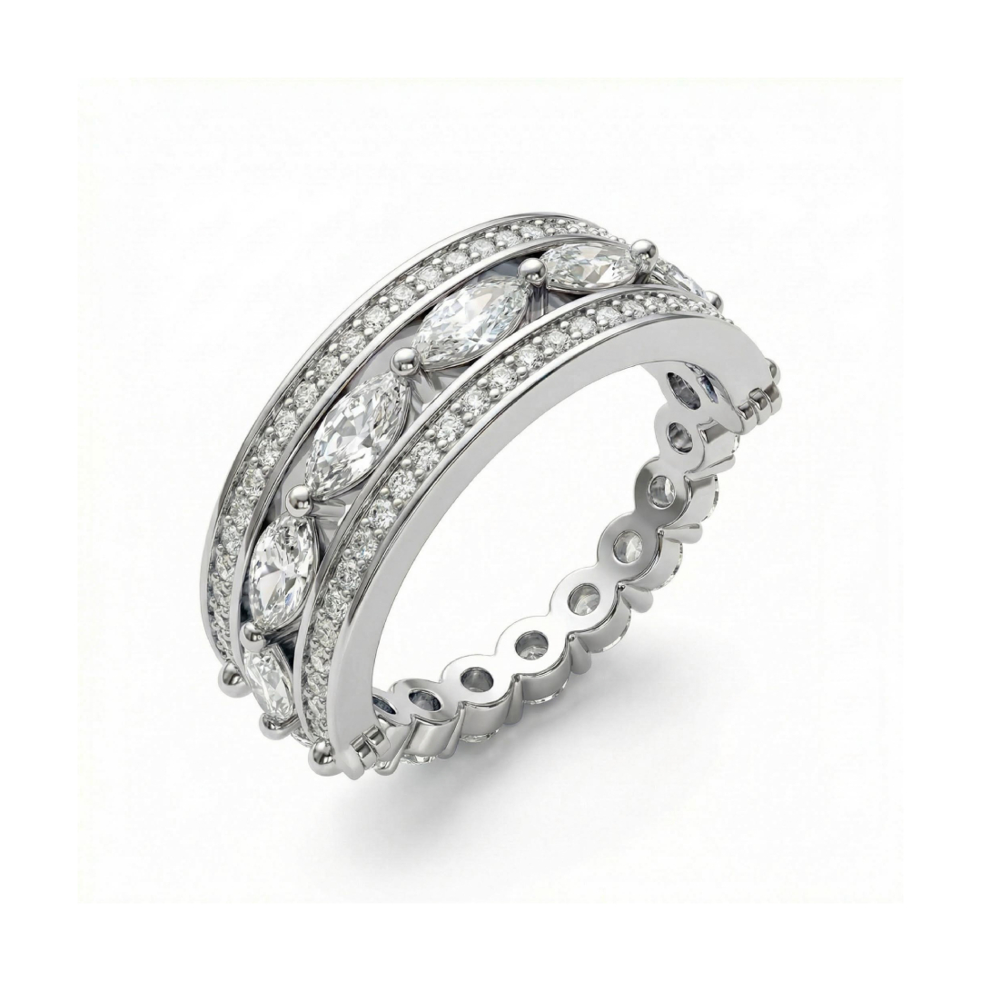 1.66ct. Tw. 3-in-1 Double-band Marquise Cut Vvs Moissanite S925 Silver Ring - Image 6