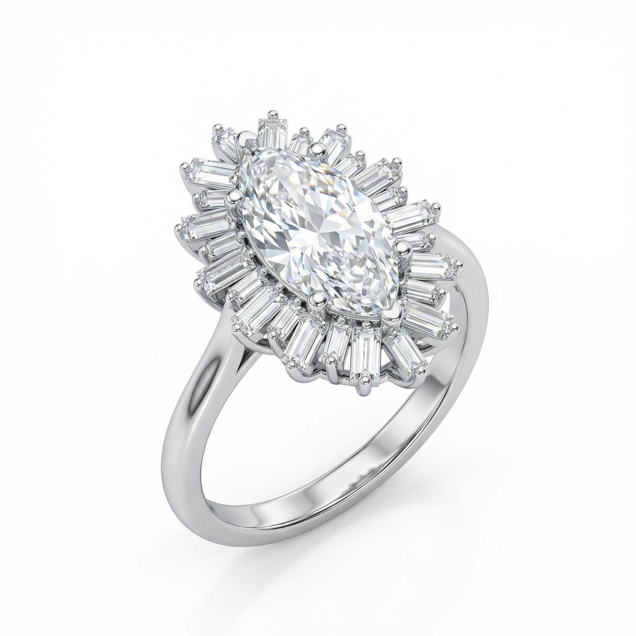 3.2ct. Tw. Halo-set Marquise Cut & Baguette Cut Vvs Moissanite S925 Silver - Image 3