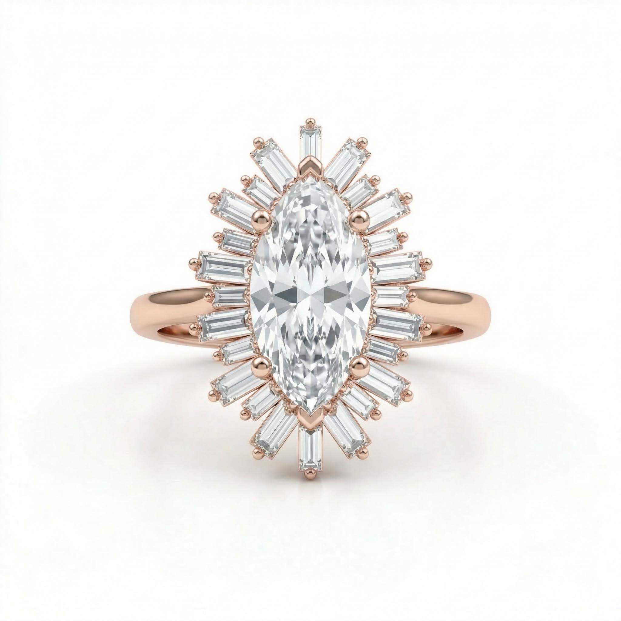 3.2ct. Tw. Halo-set Marquise Cut & Baguette Cut Vvs Moissanite S925 Silver - Image 4