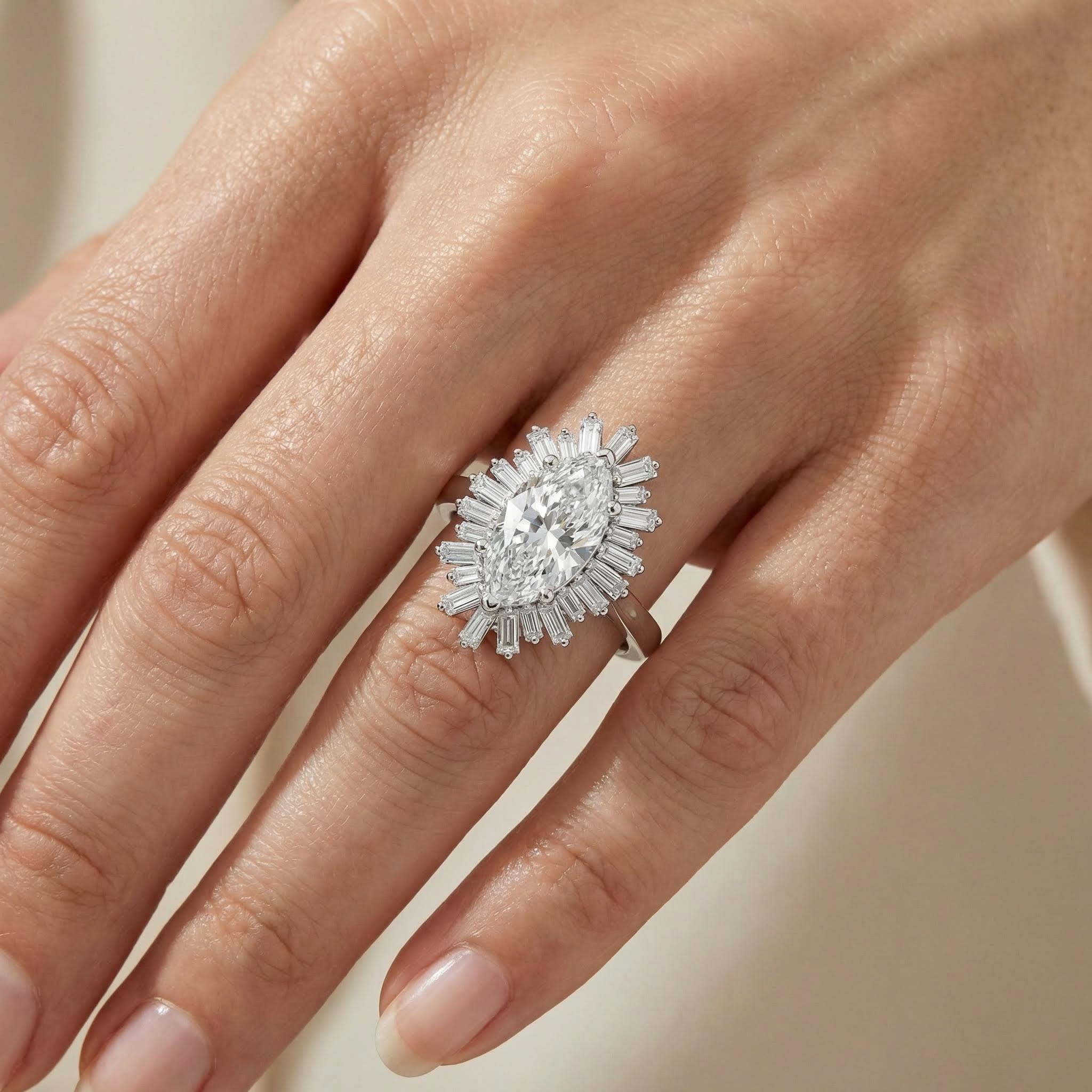 3.2ct. Tw. Halo-set Marquise Cut & Baguette Cut Vvs Moissanite S925 Silver - Image 6