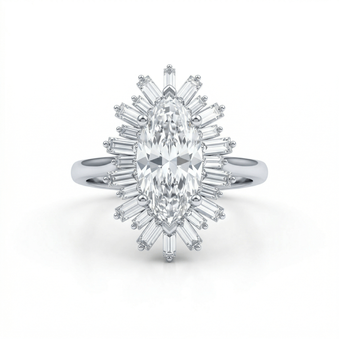 3.2ct. Tw. Halo-set Marquise Cut & Baguette Cut Vvs Moissanite S925 Silver