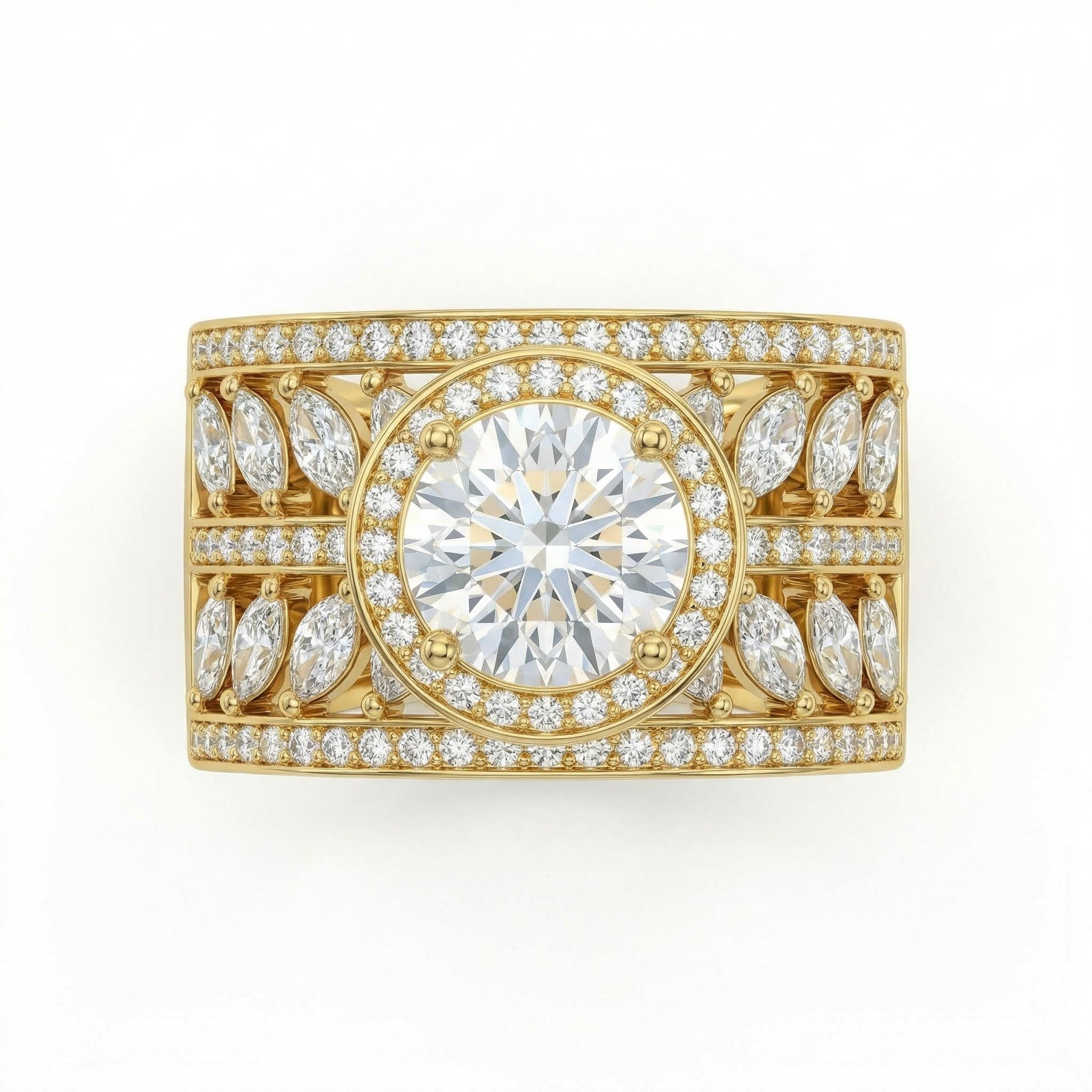 7.85ct. Tw. Halo & Paved Band Round&marquise Cut Vvs Moissanite S925 Silver - Image 3