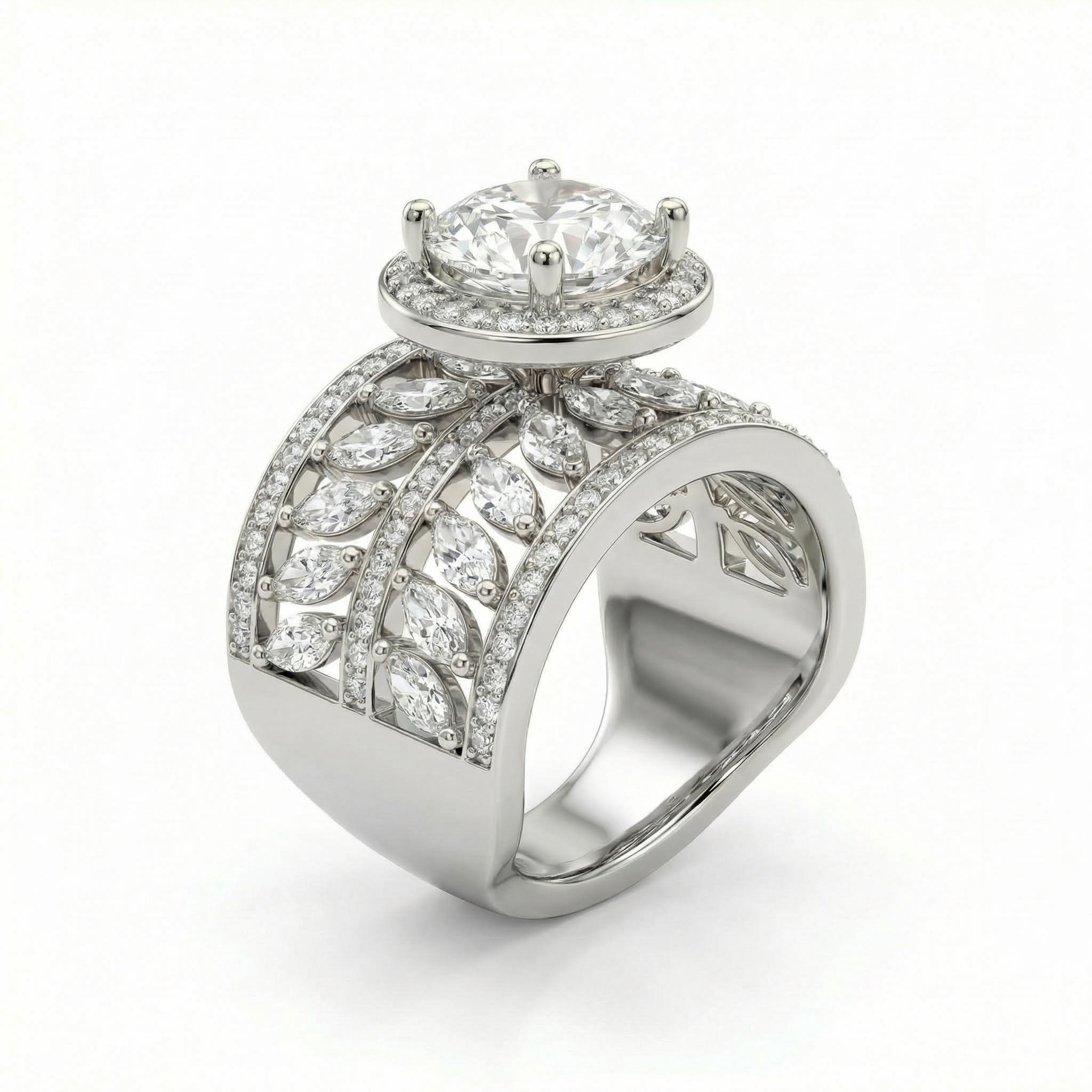 7.85ct. Tw. Halo & Paved Band Round&marquise Cut Vvs Moissanite S925 Silver - Image 4