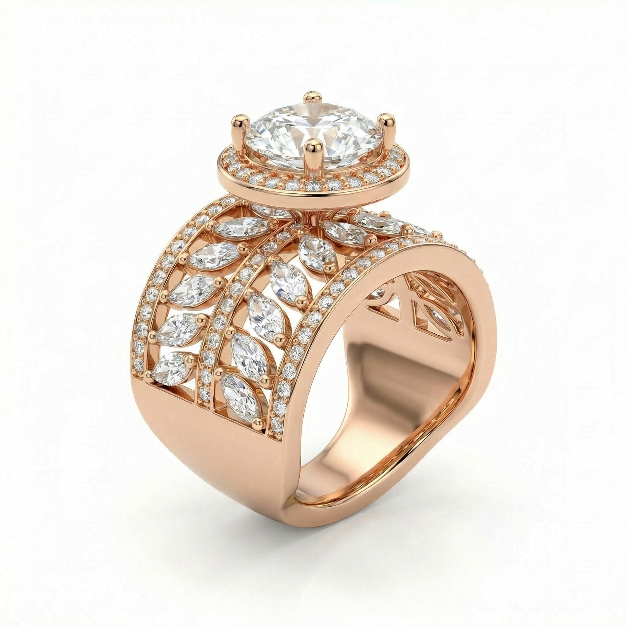 7.85ct. Tw. Halo & Paved Band Round&marquise Cut Vvs Moissanite S925 Silver - Image 5