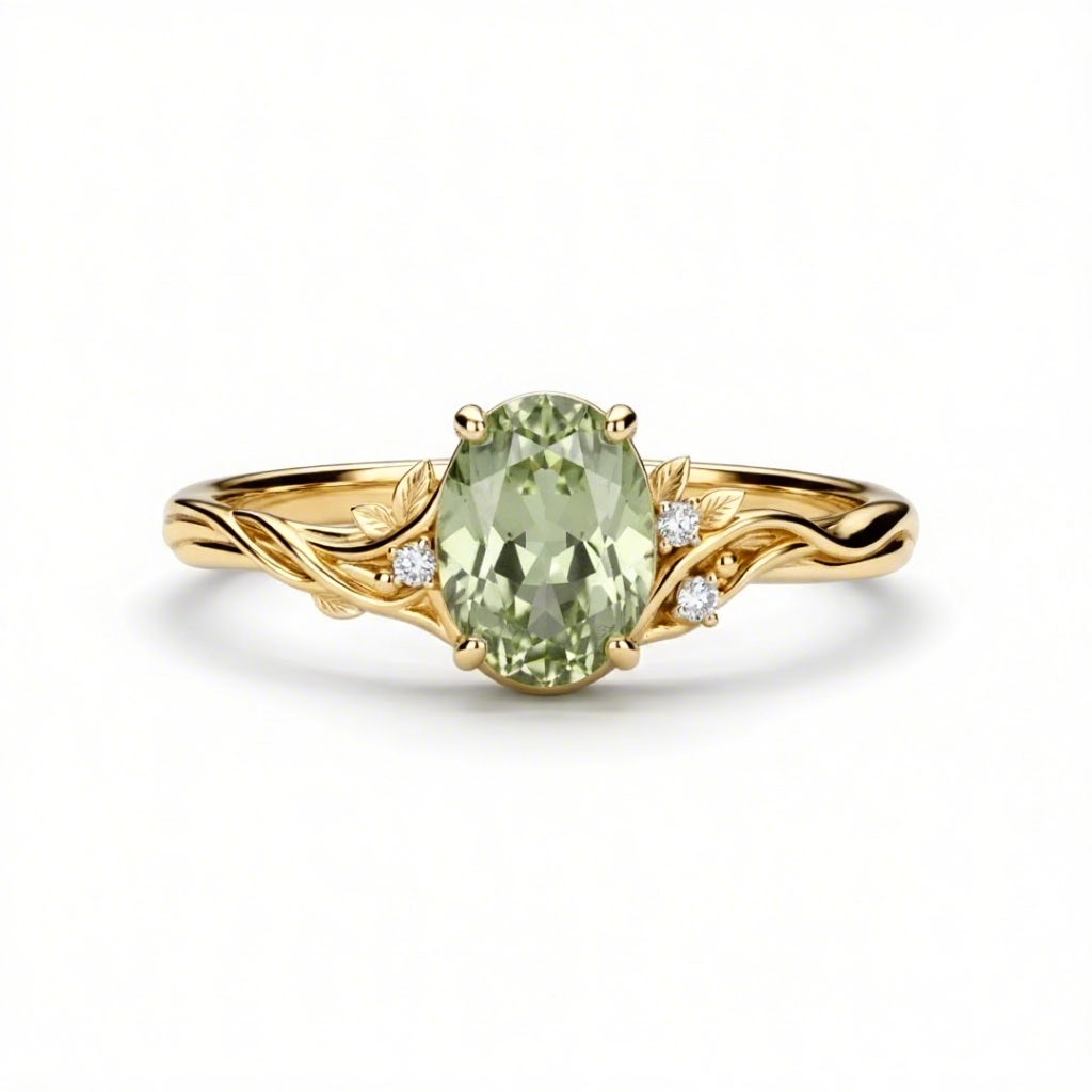 2.05ct. Tw. Vine & Leaf Motif Green Oval Cut S925 Silver Engagement Ring - Image 3