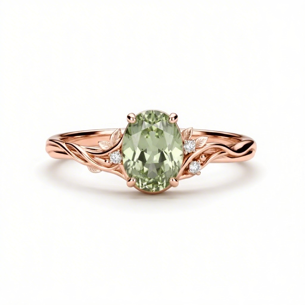 2.05ct. Tw. Vine & Leaf Motif Green Oval Cut S925 Silver Engagement Ring - Image 4