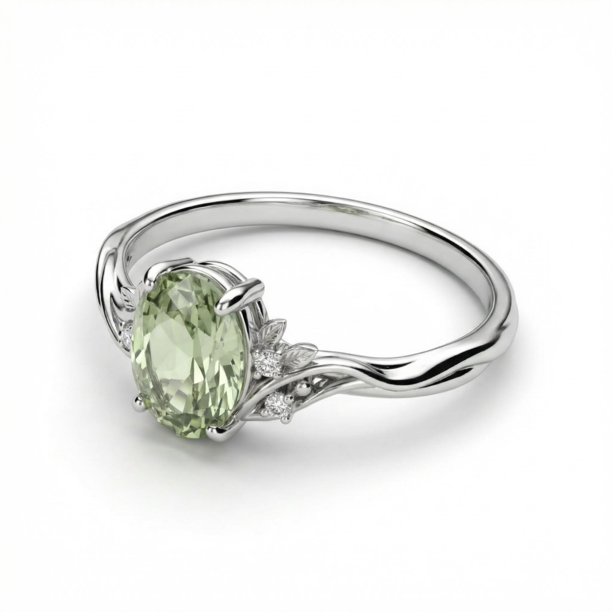 2.05ct. Tw. Vine & Leaf Motif Green Oval Cut S925 Silver Engagement Ring - Image 5
