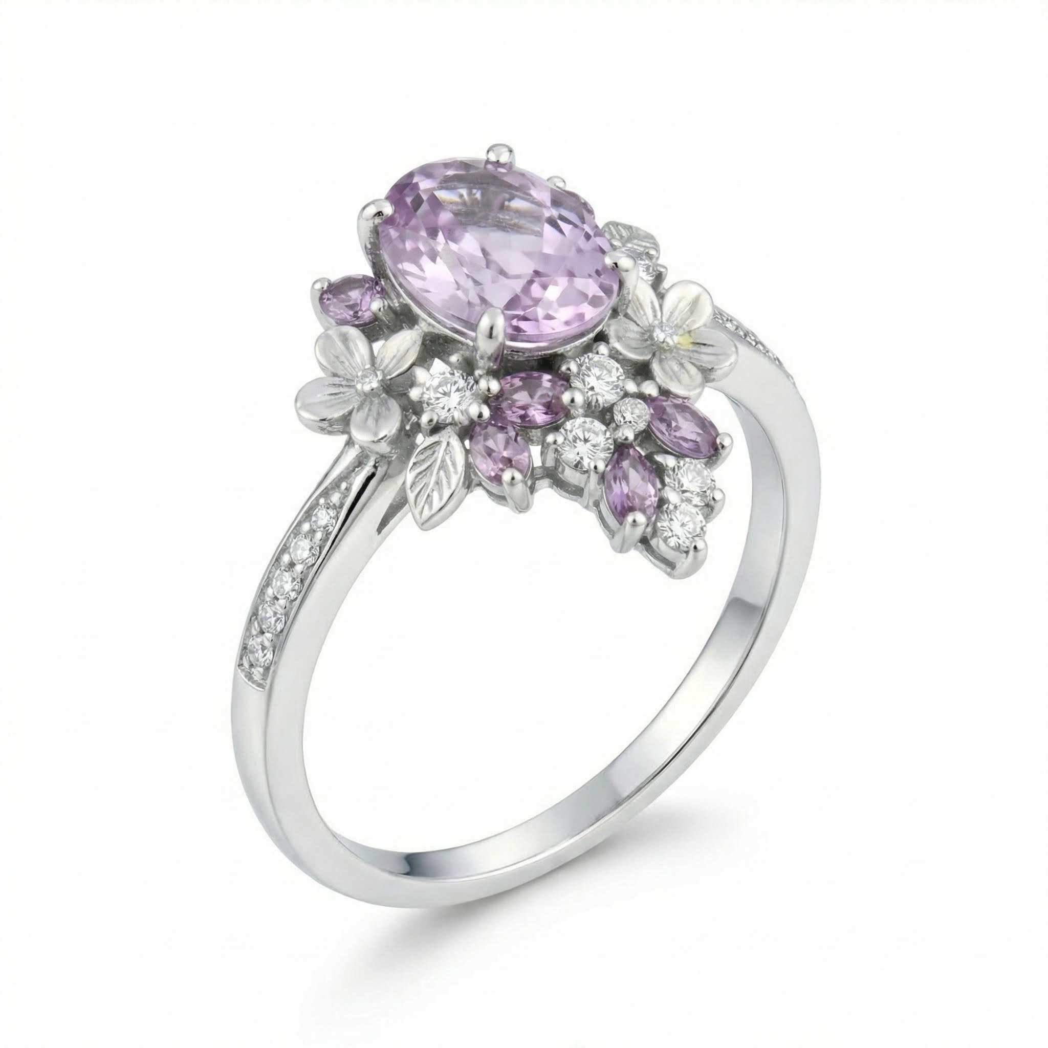 2.2ct. Tw. Wisteria Blooming Design Light Purple Oval Cut S925 Silver - Image 5