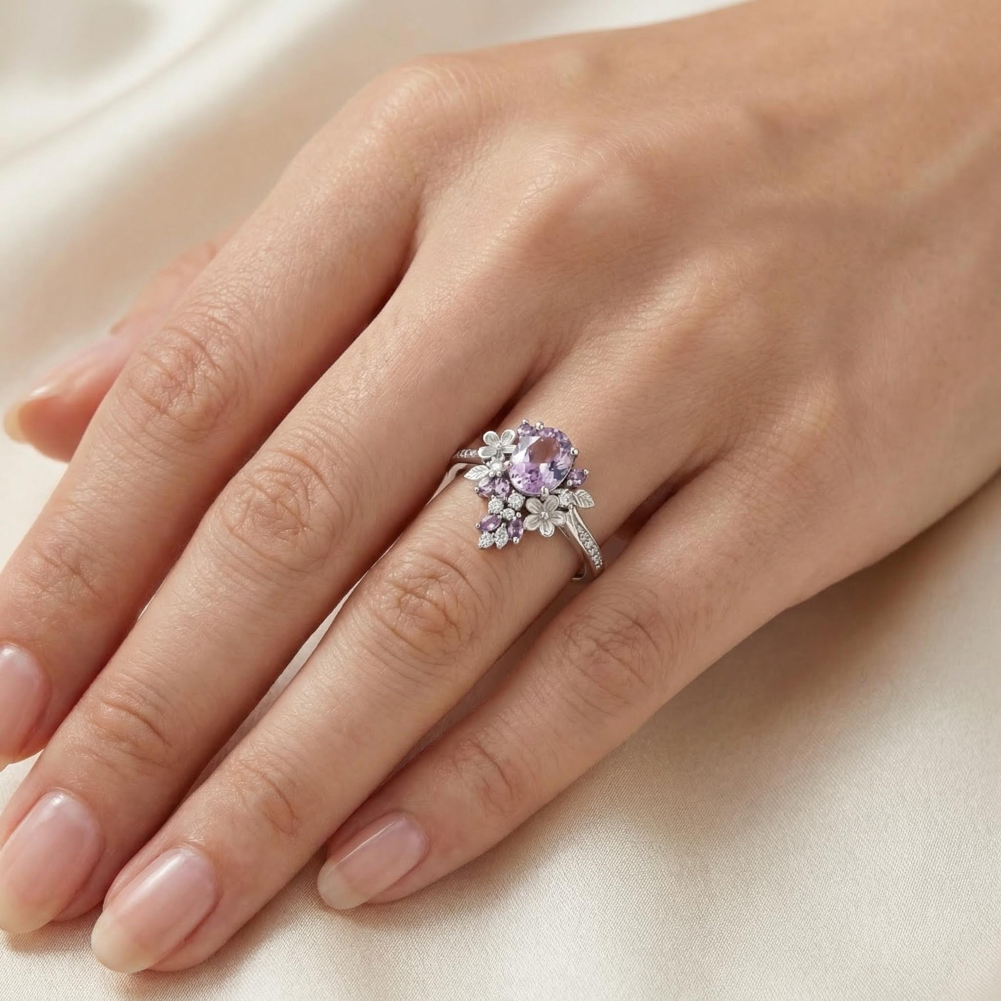 2.2ct. Tw. Wisteria Blooming Design Light Purple Oval Cut S925 Silver - Image 6