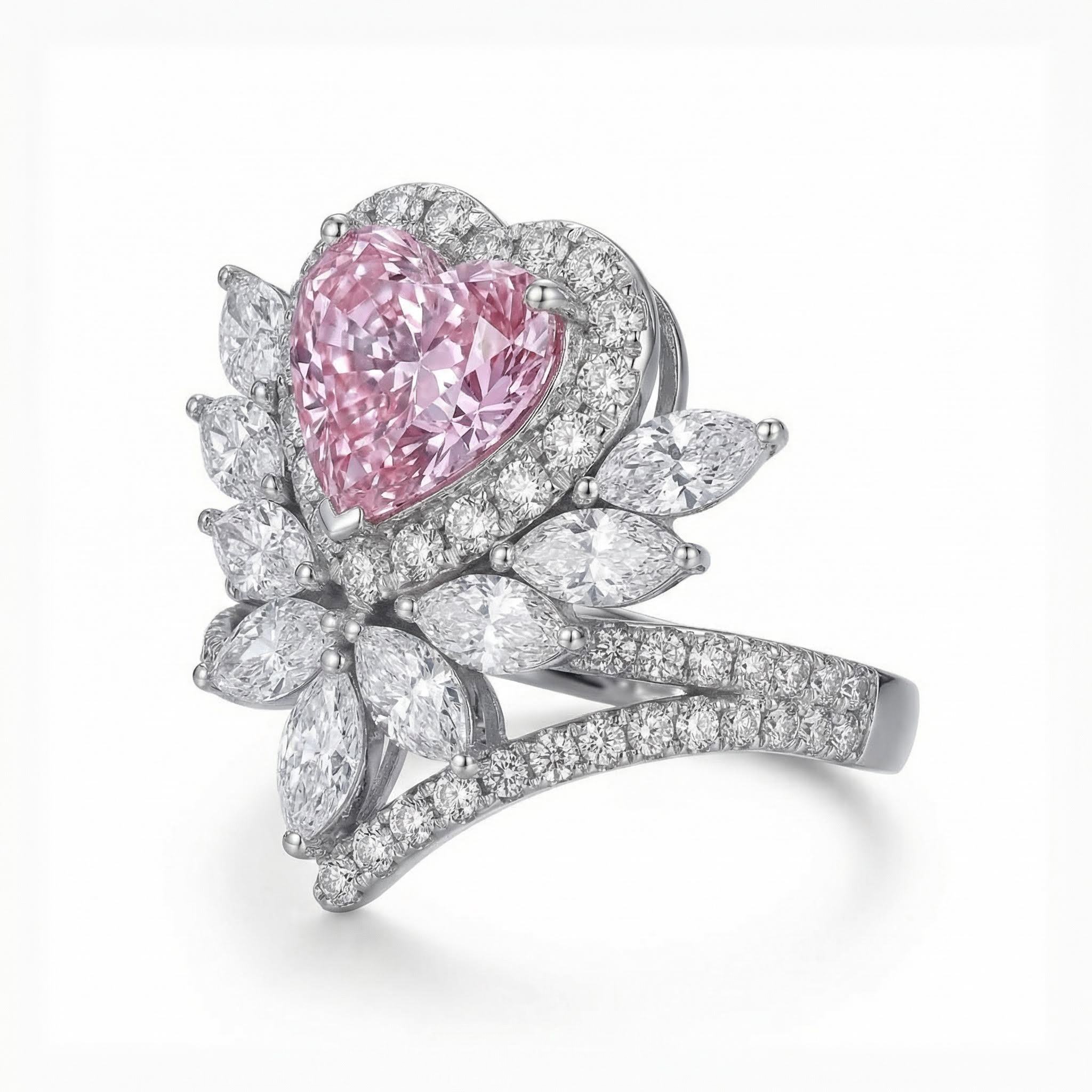 3.2ct. Tw. Floral Pink Heart Cut Halo S925 Silver Engagement Ring Iced Out - Image 4