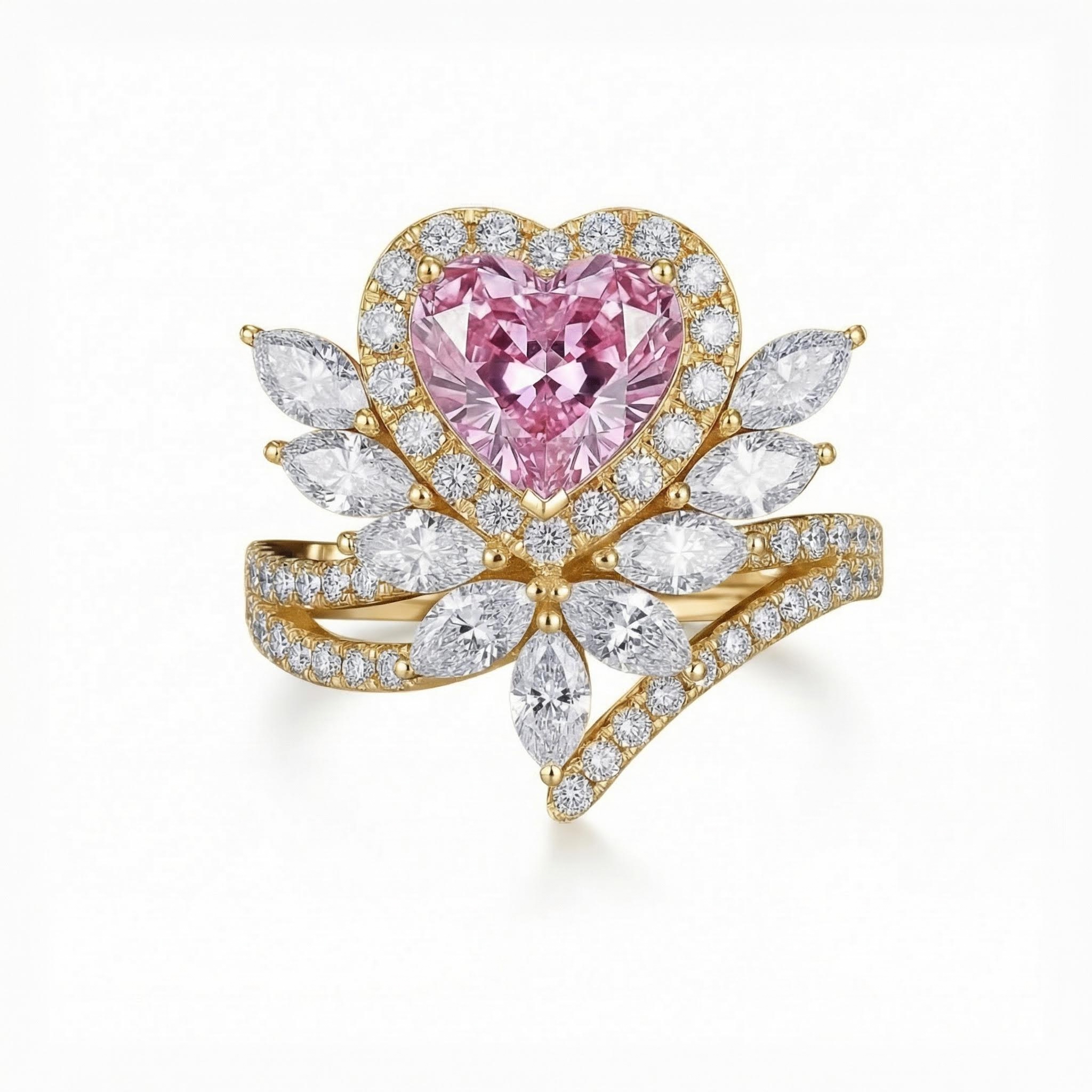 3.2ct. Tw. Floral Pink Heart Cut Halo S925 Silver Engagement Ring Iced Out - Image 5