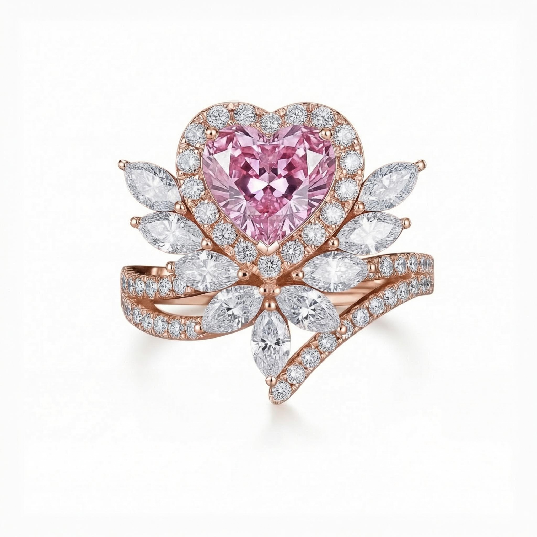 3.2ct. Tw. Floral Pink Heart Cut Halo S925 Silver Engagement Ring Iced Out - Image 6