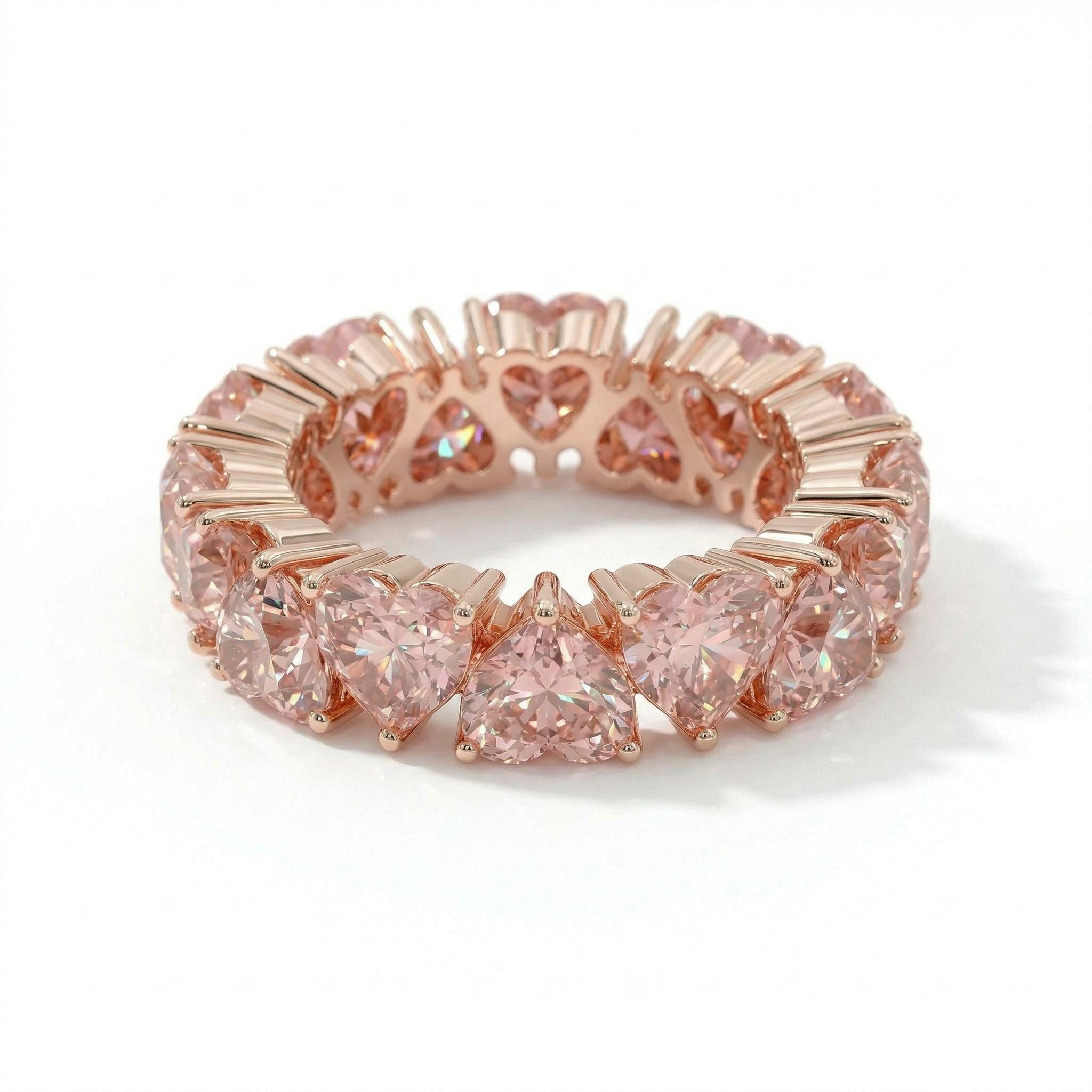 11.2ct. Tw. Pink Heart Cut S925 Silver Women's Eternity Band Ring - Image 4