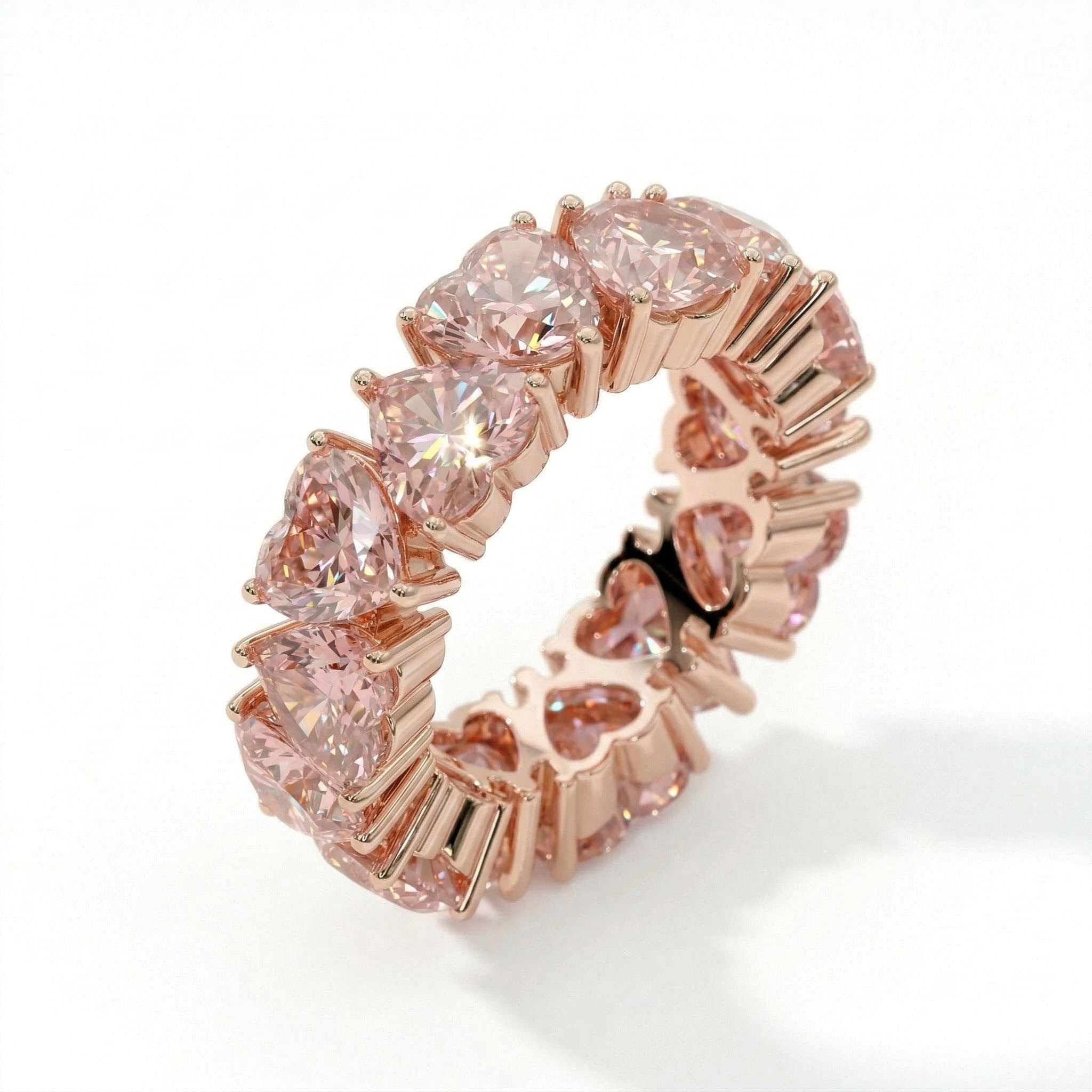 11.2ct. Tw. Pink Heart Cut S925 Silver Women's Eternity Band Ring - Image 5