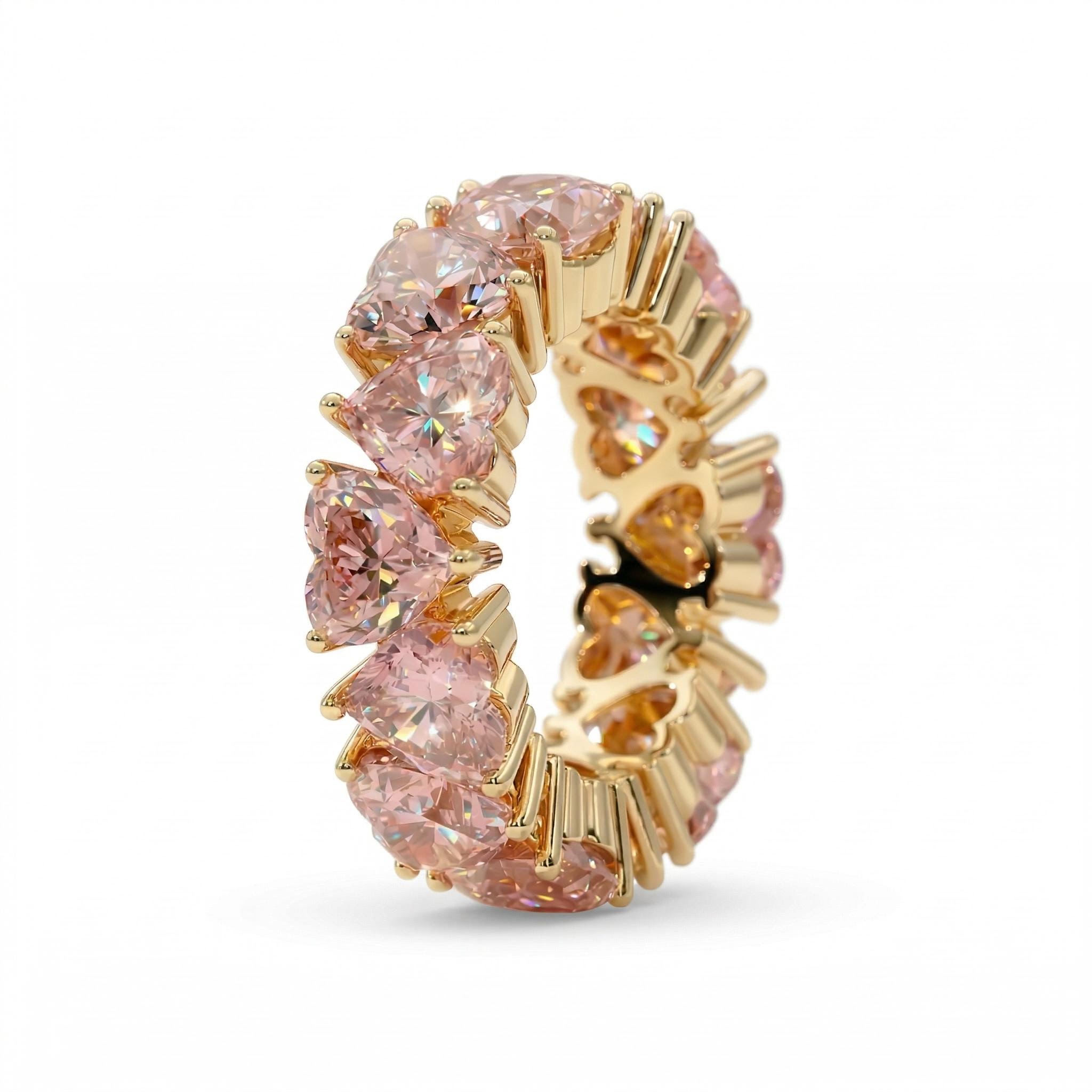 11.2ct. Tw. Pink Heart Cut S925 Silver Women's Eternity Band Ring - Image 6