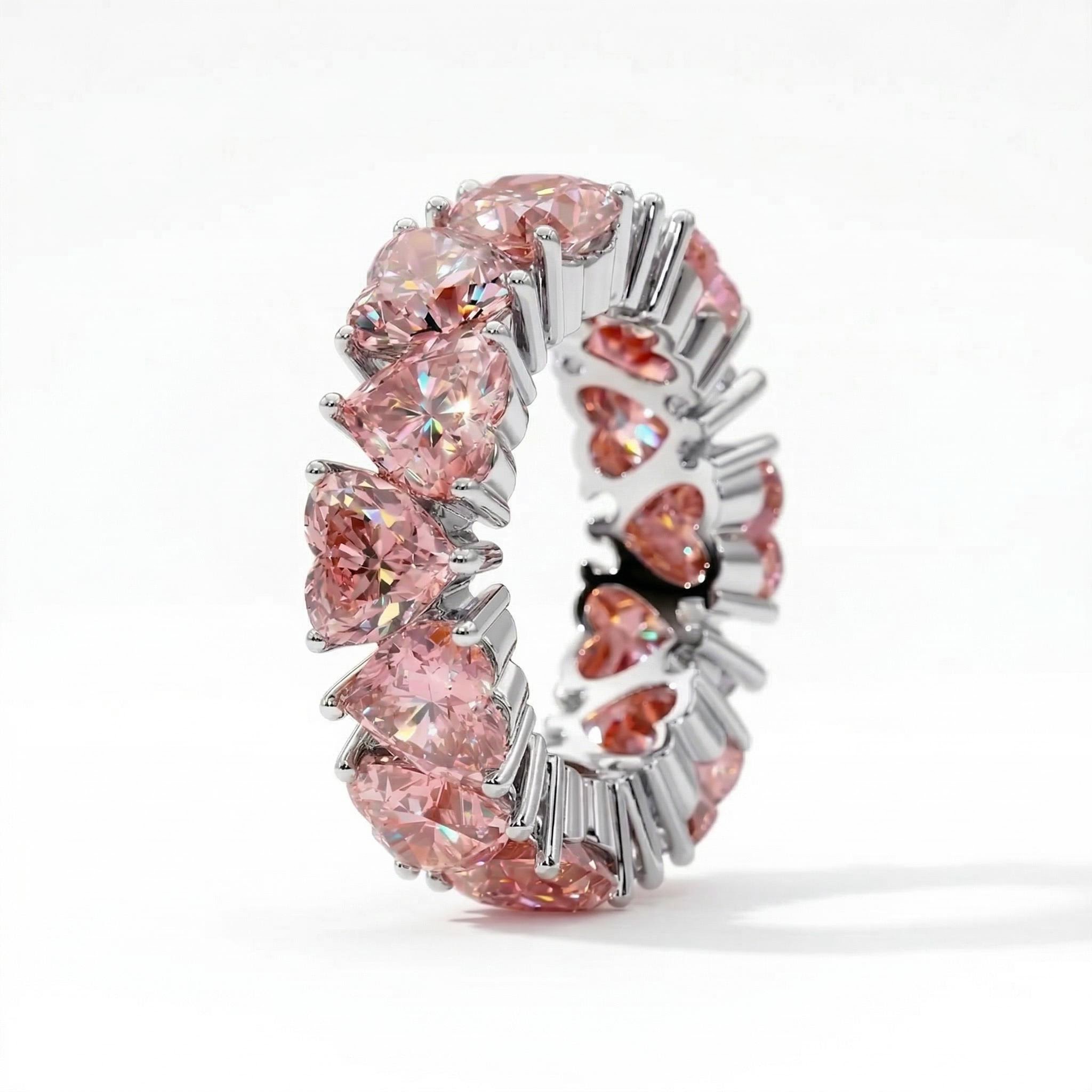 11.2ct. Tw. Pink Heart Cut S925 Silver Women's Eternity Band Ring - Image 7