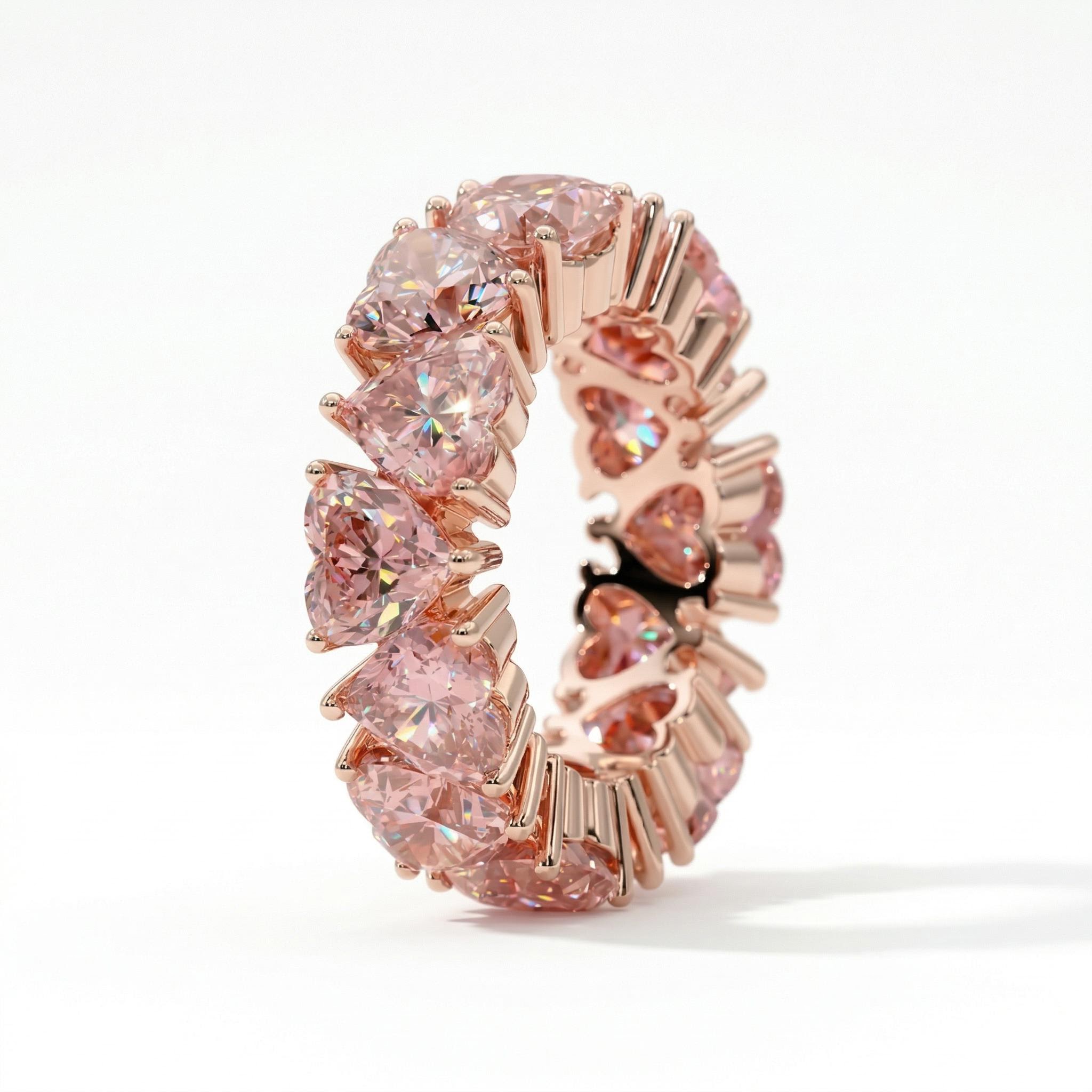 11.2ct. Tw. Pink Heart Cut S925 Silver Women's Eternity Band Ring