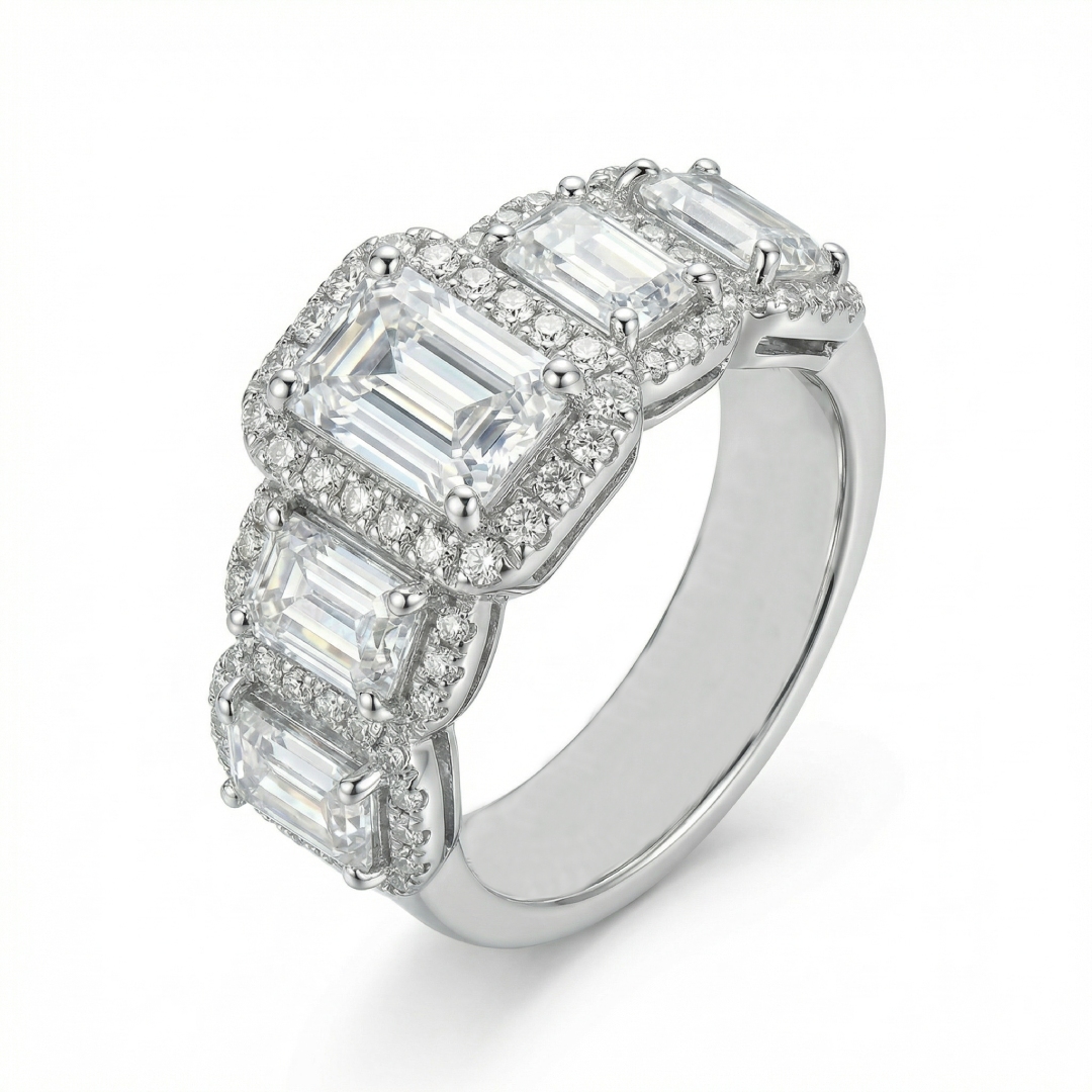 7.95ct. Tw. Halo & Eternity Stackable Emerald Cut S925 Silver Bridal Sets - Image 4